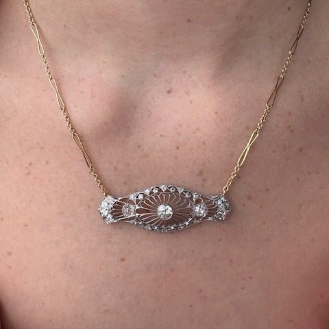 art deco diamond pin conversion necklace