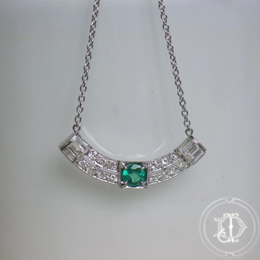 Art Deco Diamond and Emerald Necklace