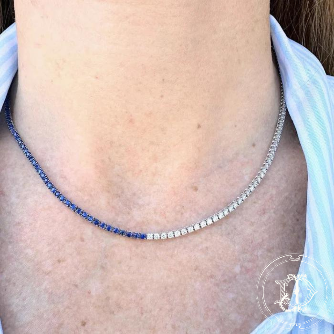 Diamond and Sapphire Tennis Necklace