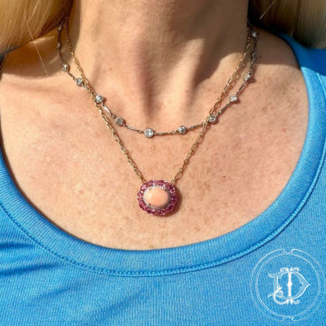 Coral, Pink Sapphire and Diamond Necklace