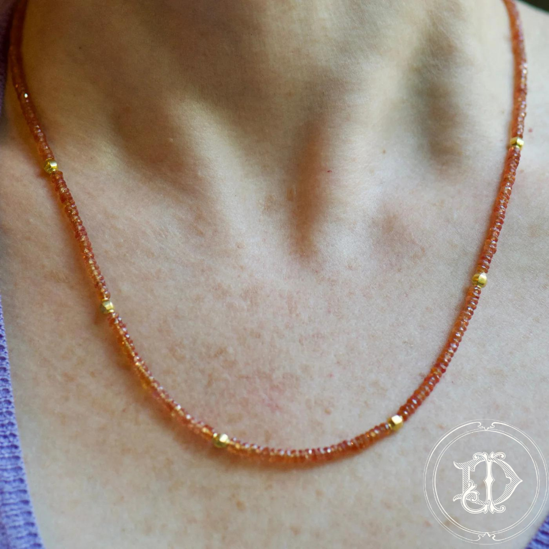 Orange Sapphire Beaded Necklace