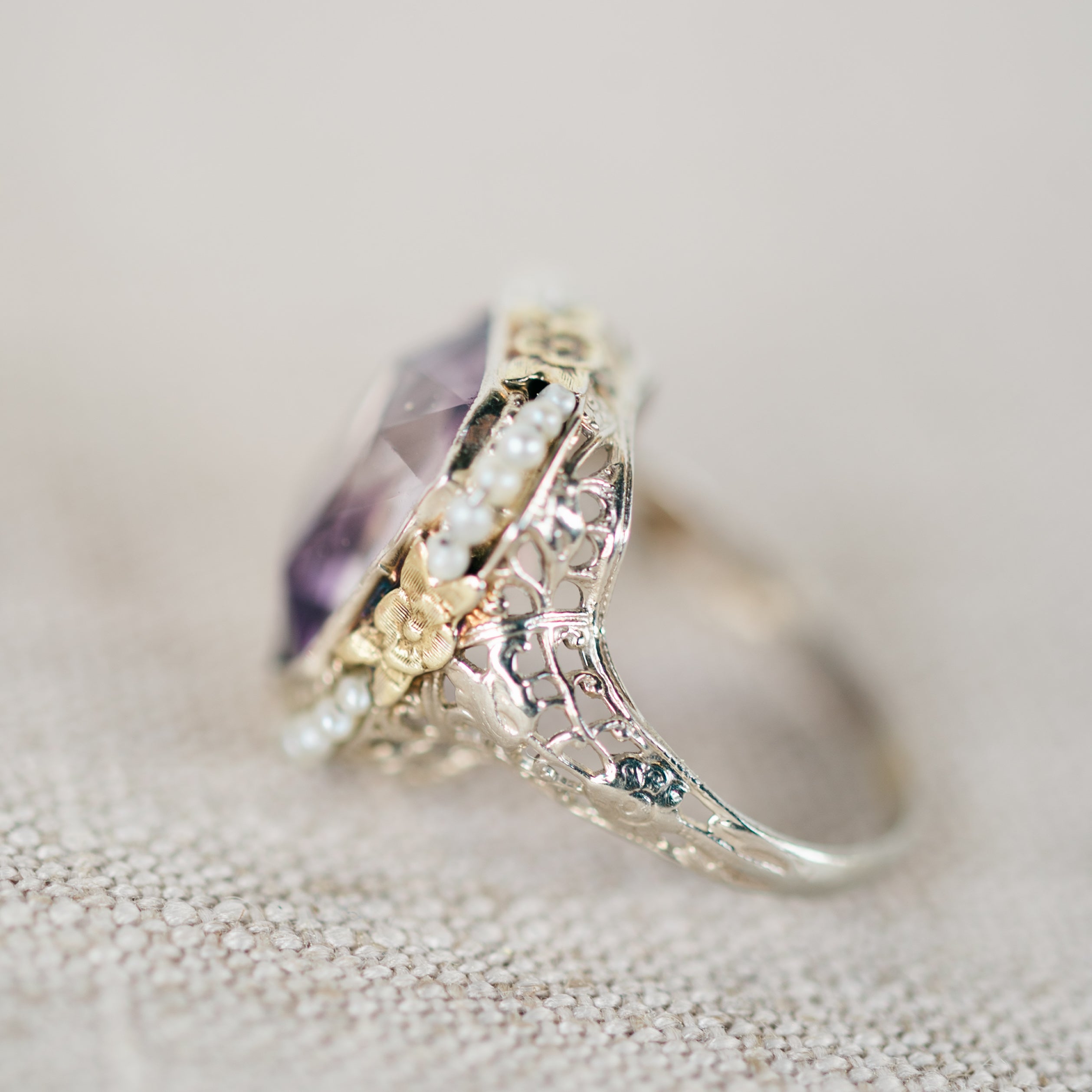 Amethyst and Pearl Ring
