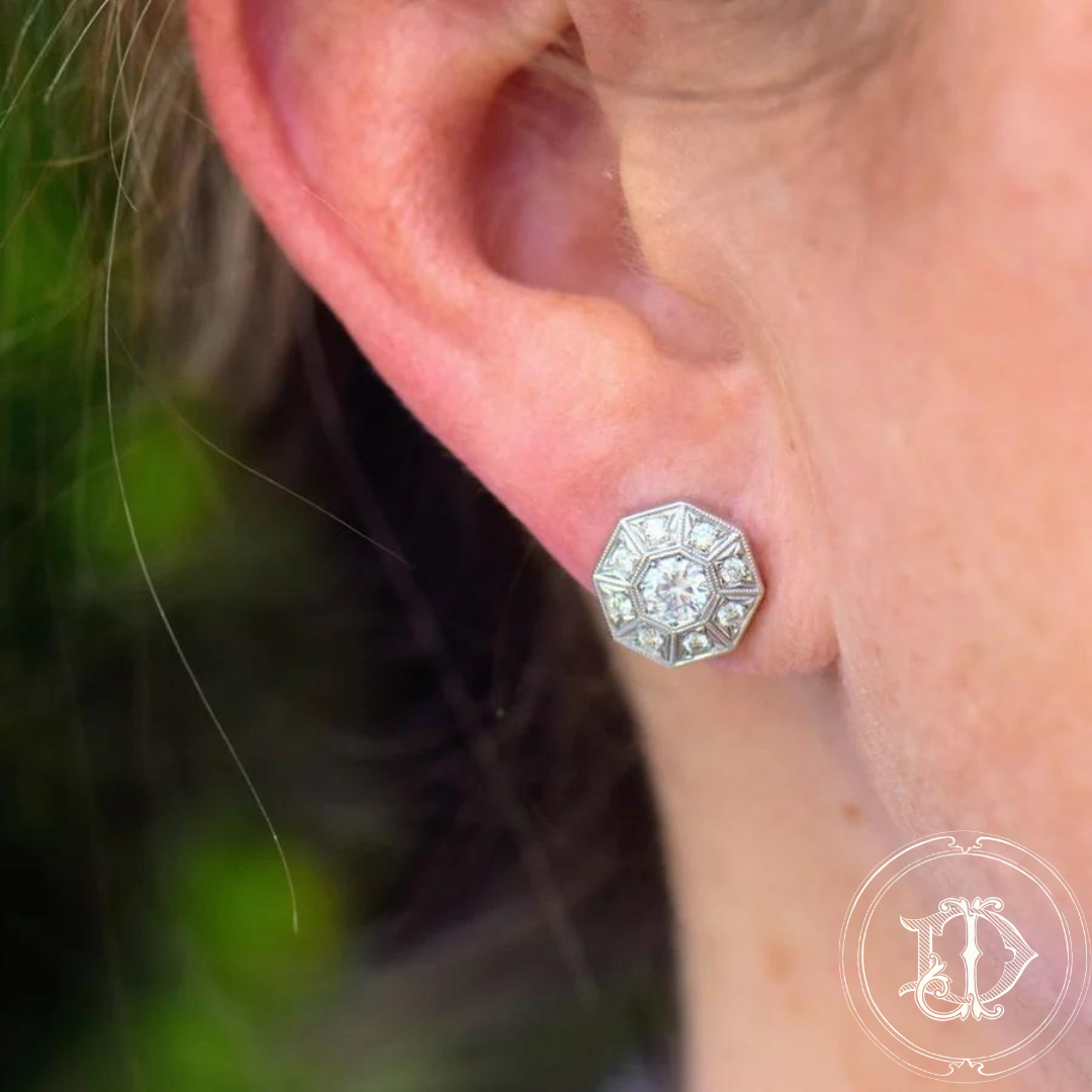 Antique Inspired Diamond Halo Earrings