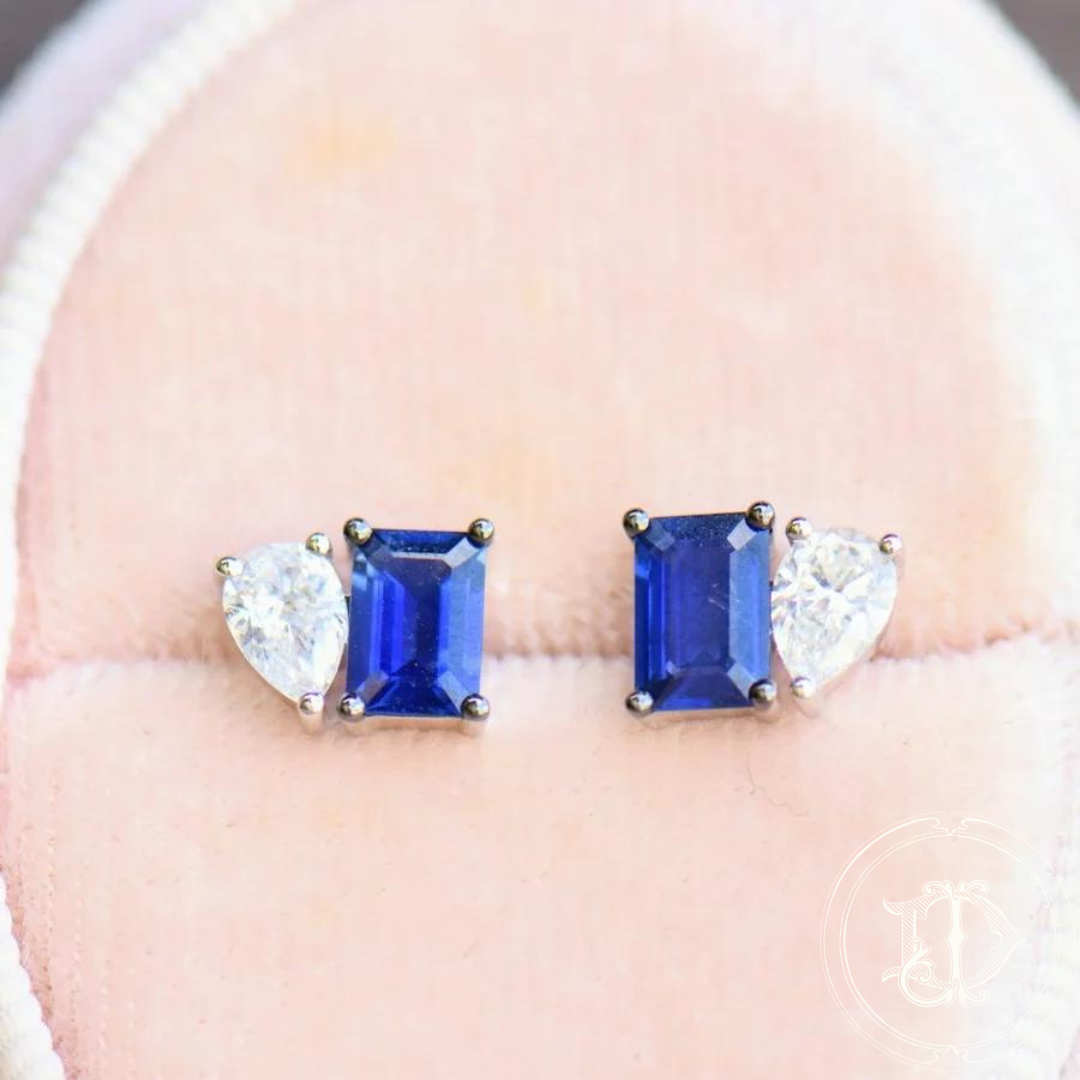 Contemporary Diamond and Sapphire Studs