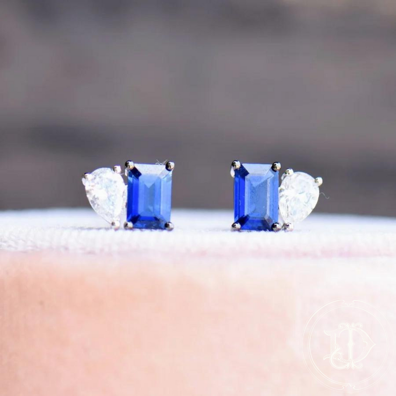 Contemporary Diamond and Sapphire Studs