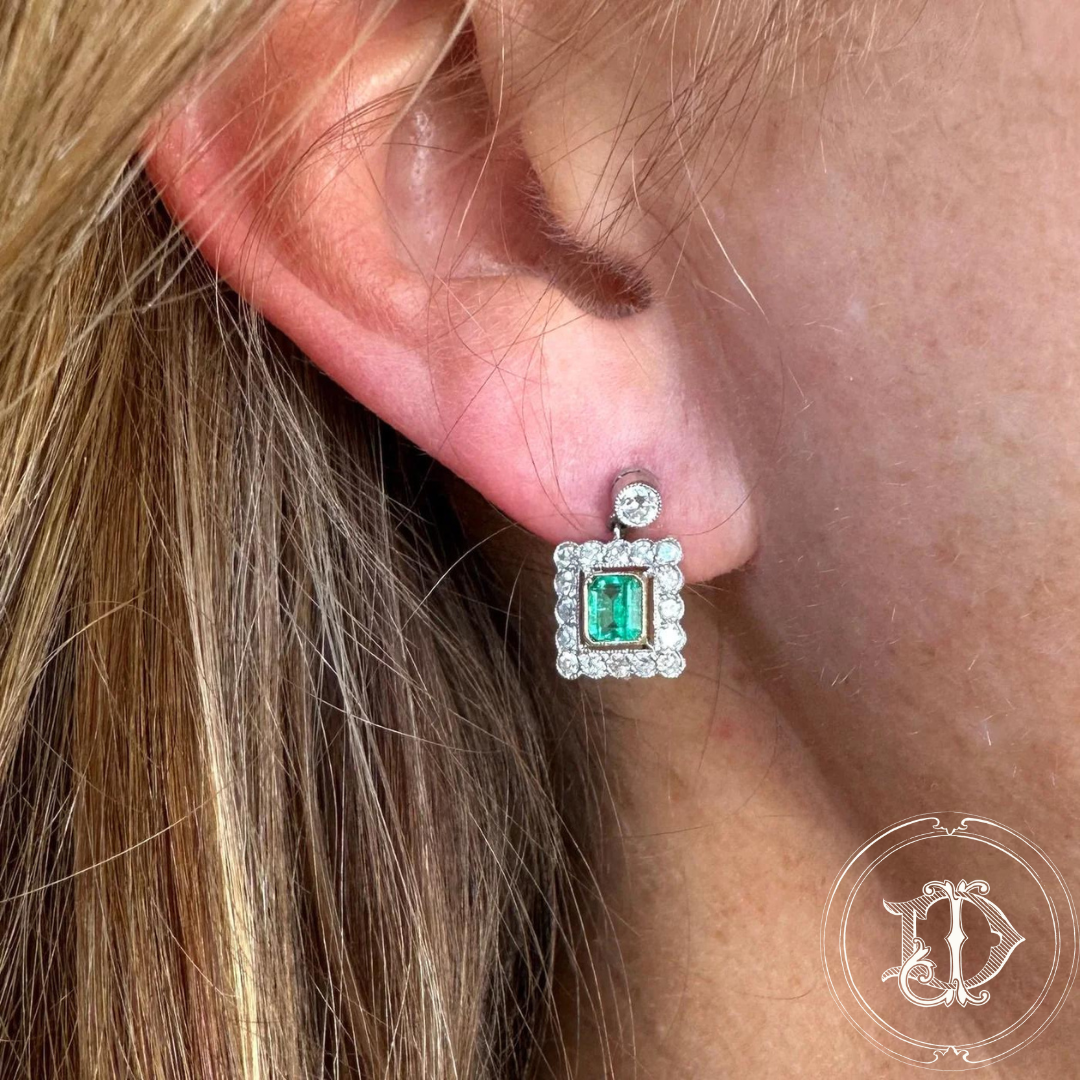 Diamond and Emerald Dangle Earrings