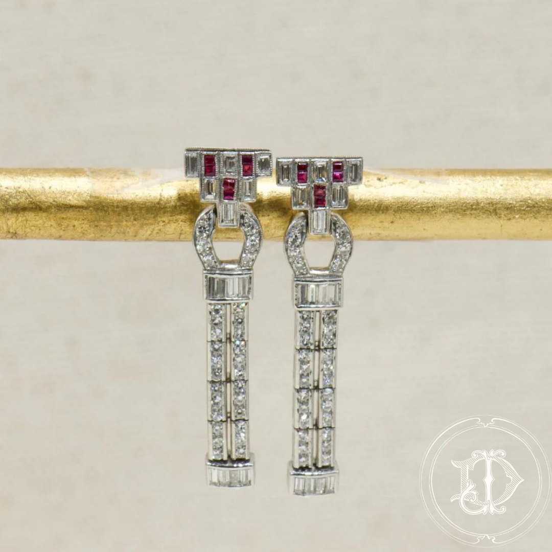 Diamond and Ruby Dangle Earrings