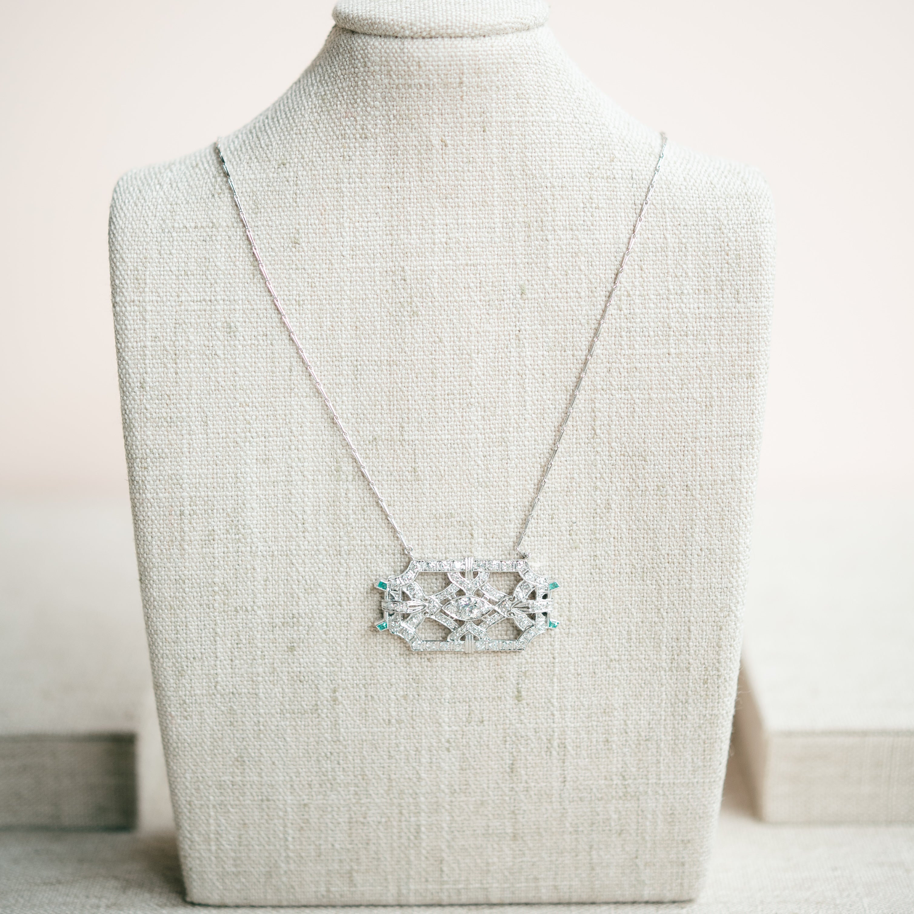 Diamond Emerald Brooch necklace