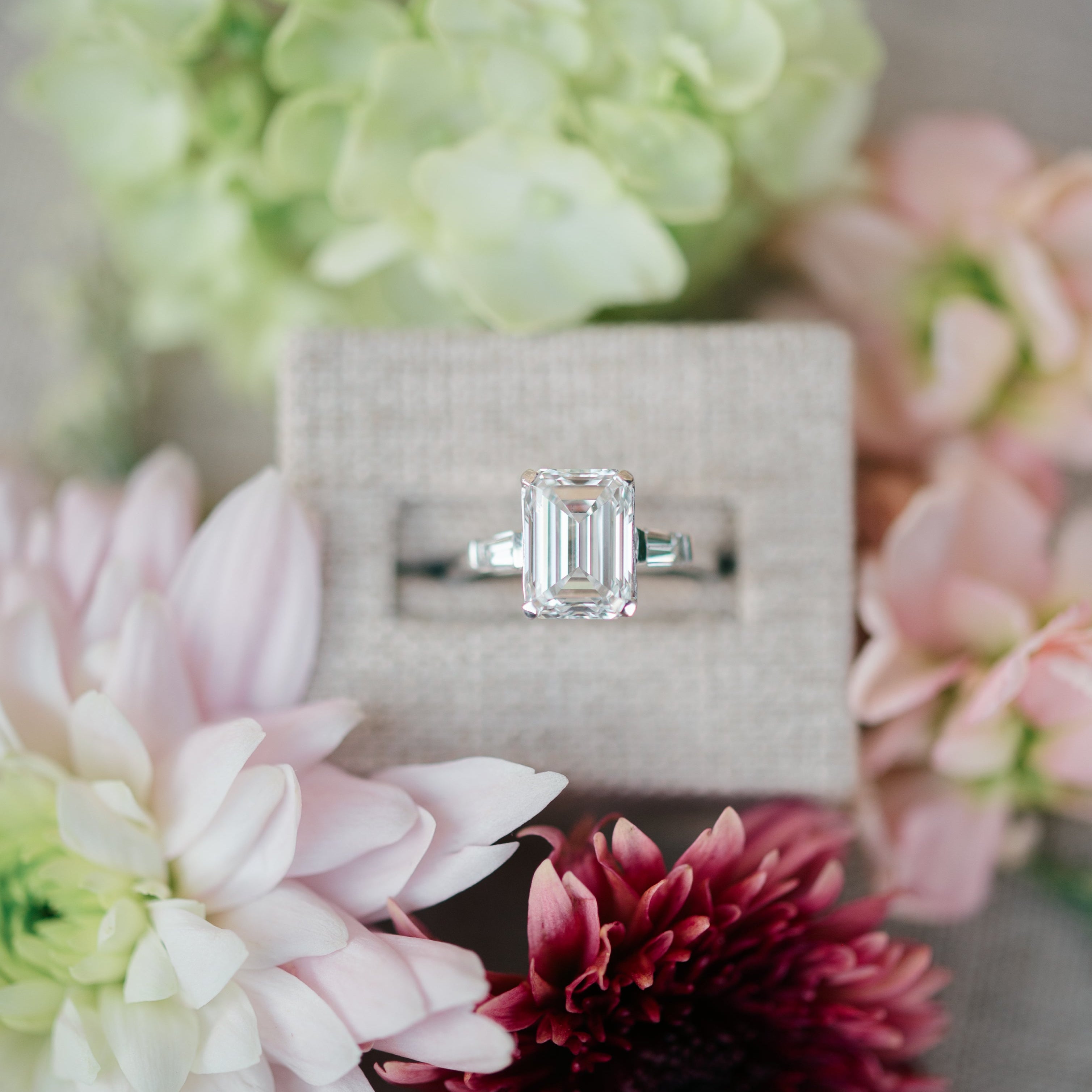 emerald cut diamond and baguette ring