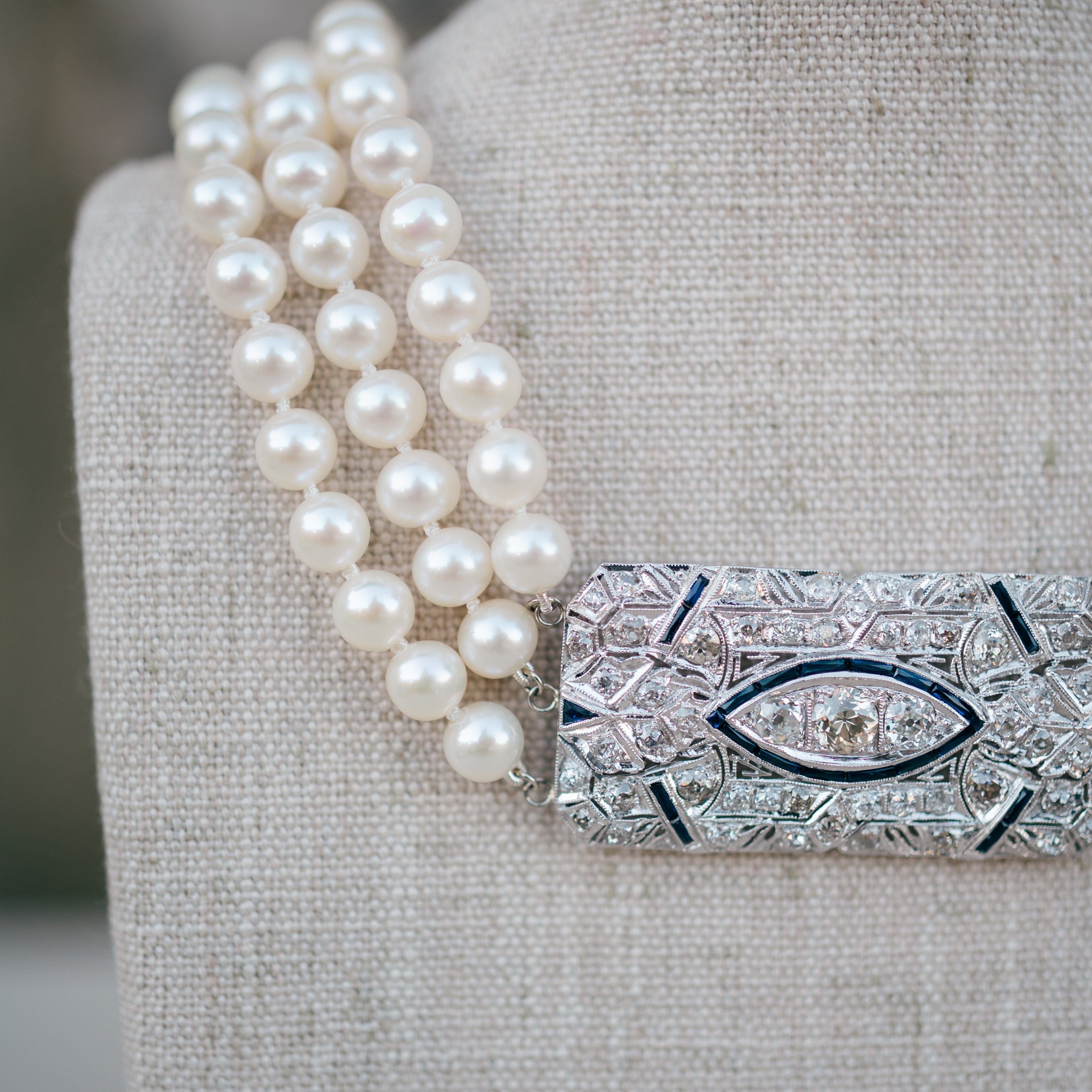 Diamond and Sapphire Pearl Necklace