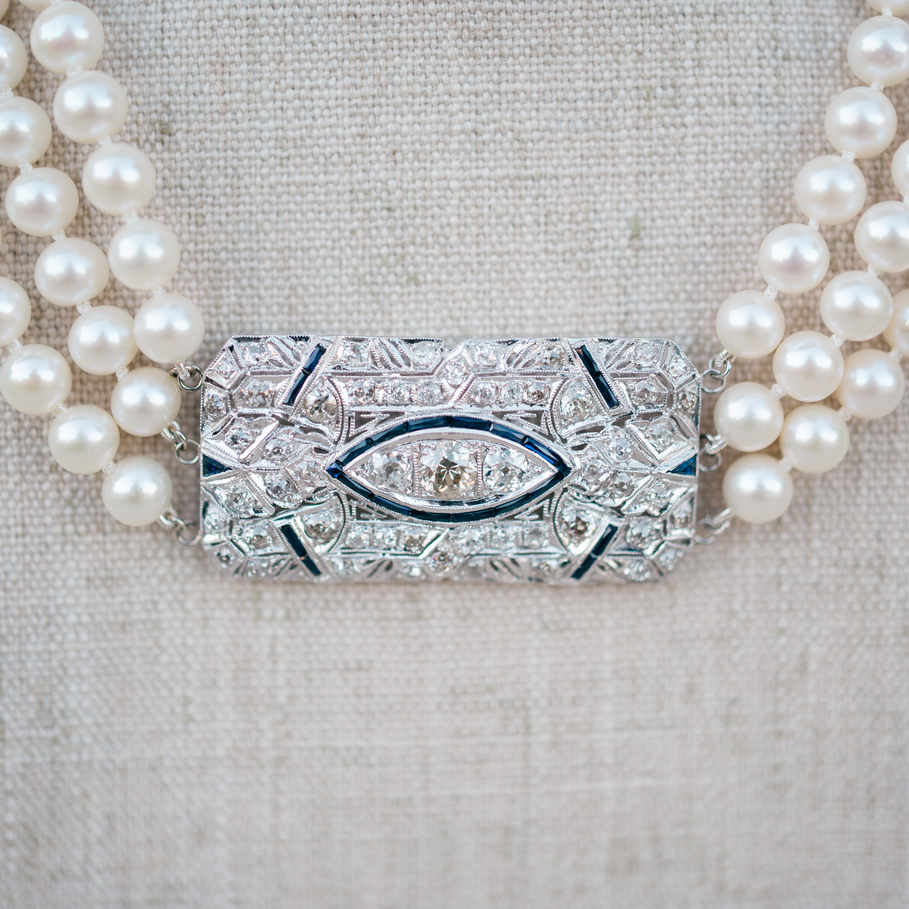 Diamond and Sapphire Pearl Necklace