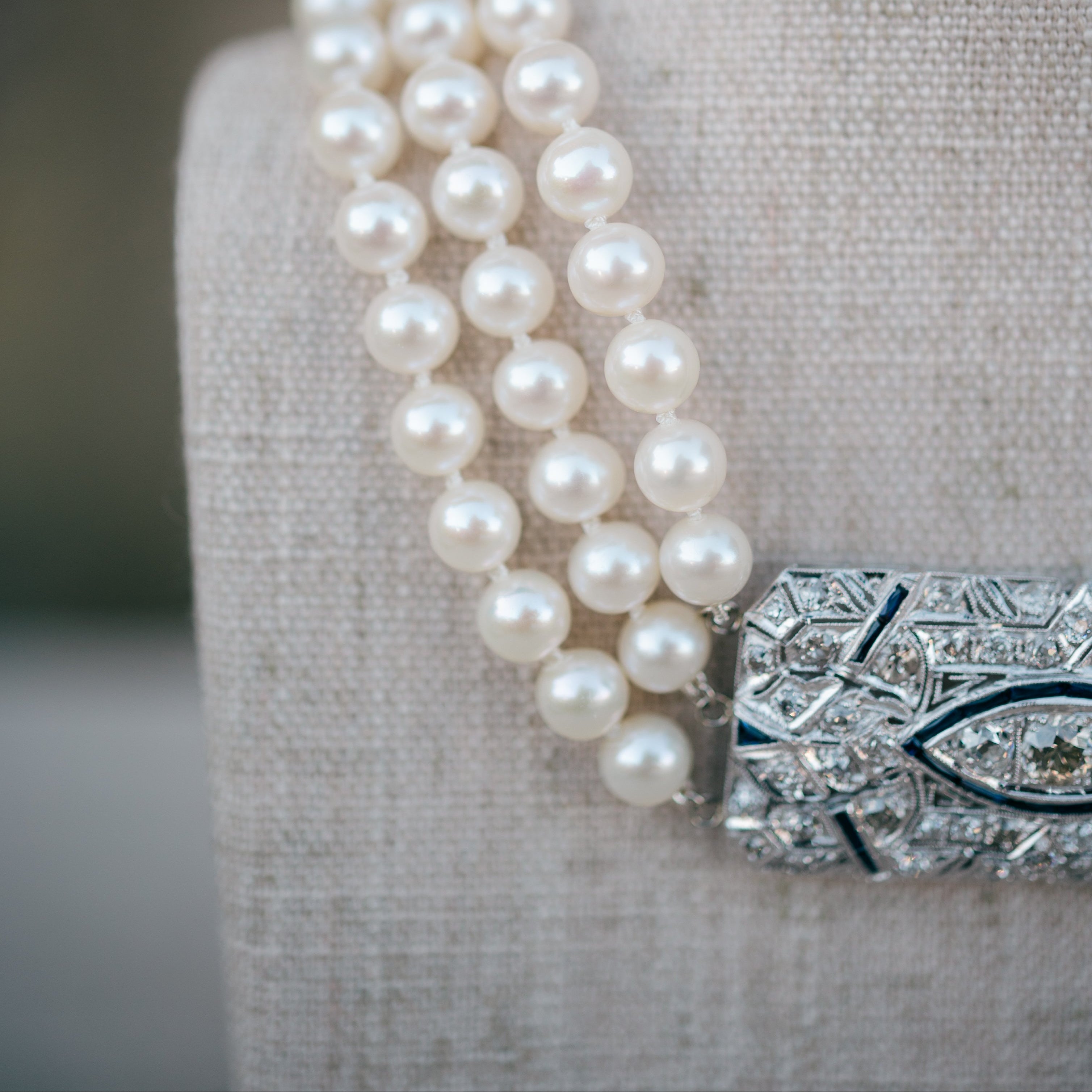 Diamond and Sapphire Pearl Necklace