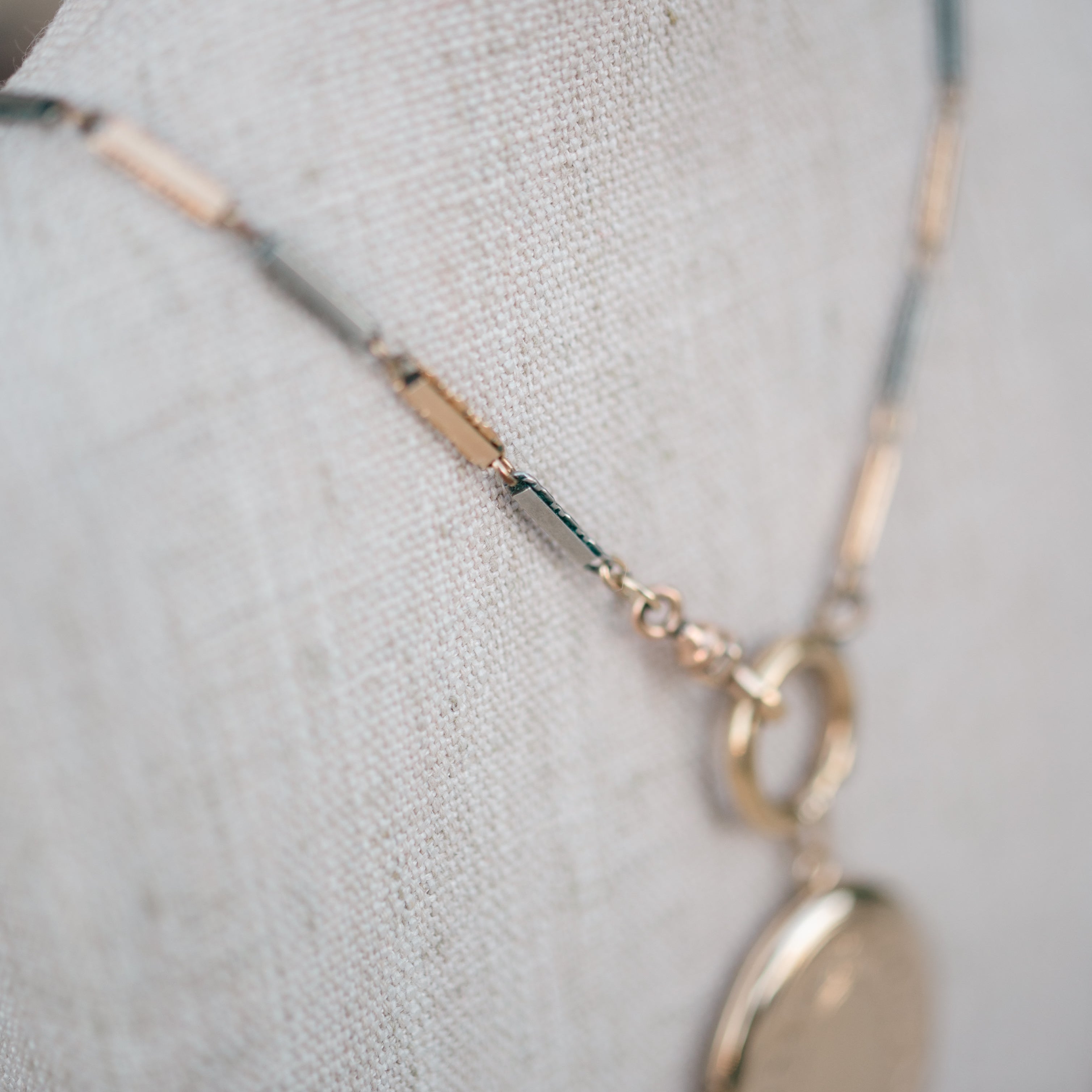 Victorian gold filled bar link chain and locket