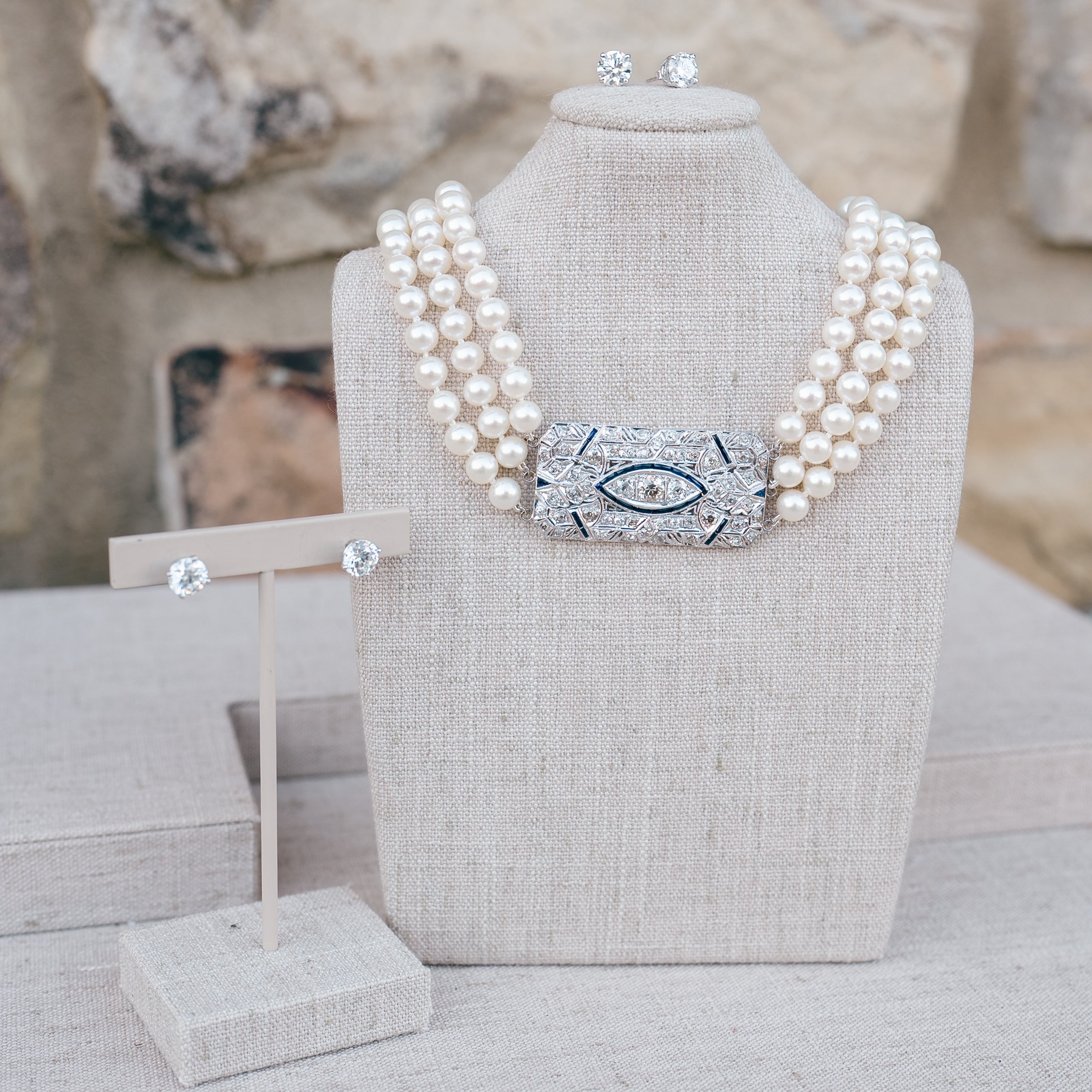 Diamond and Sapphire Pearl Necklace