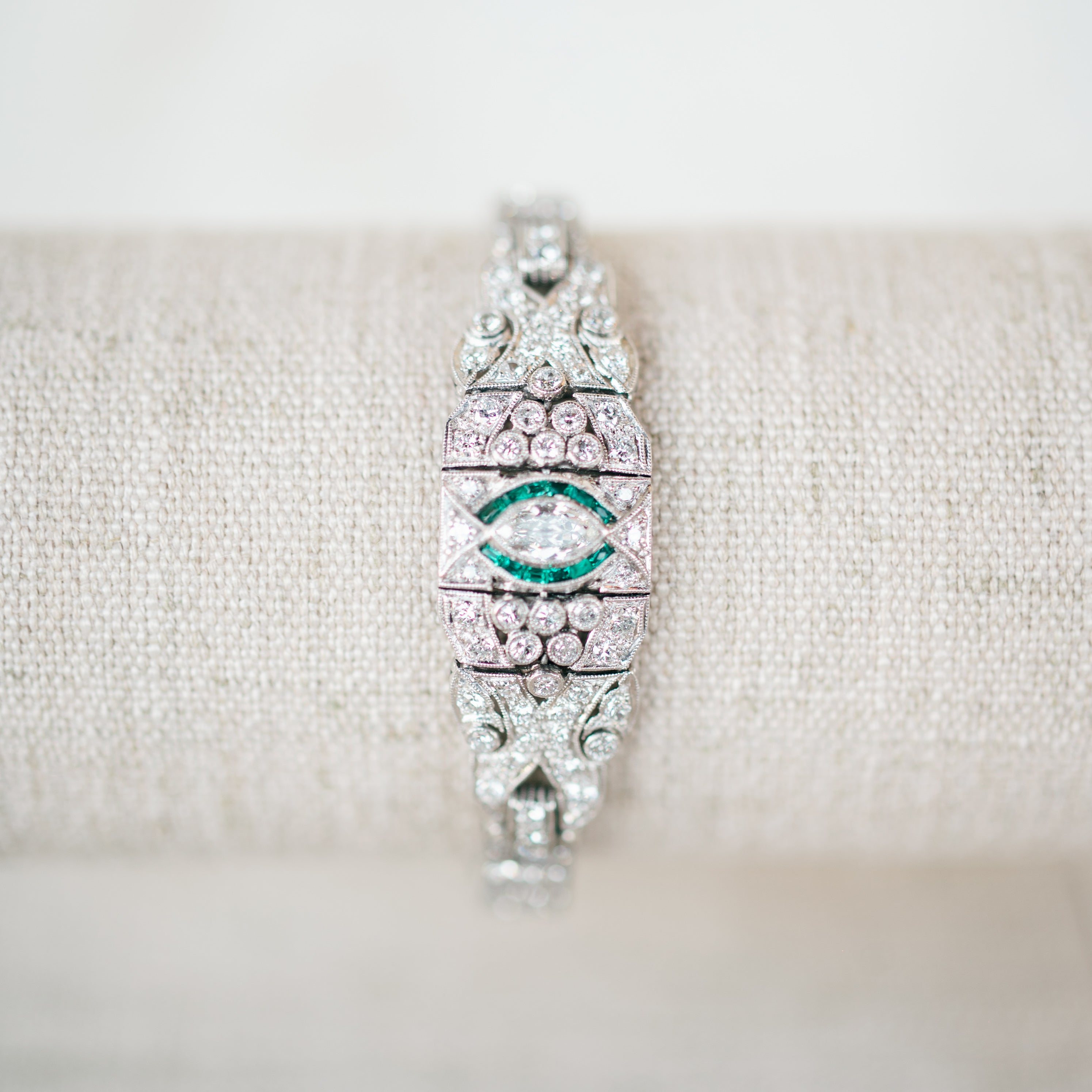 Art Deco Diamond and Emerald Bracelet