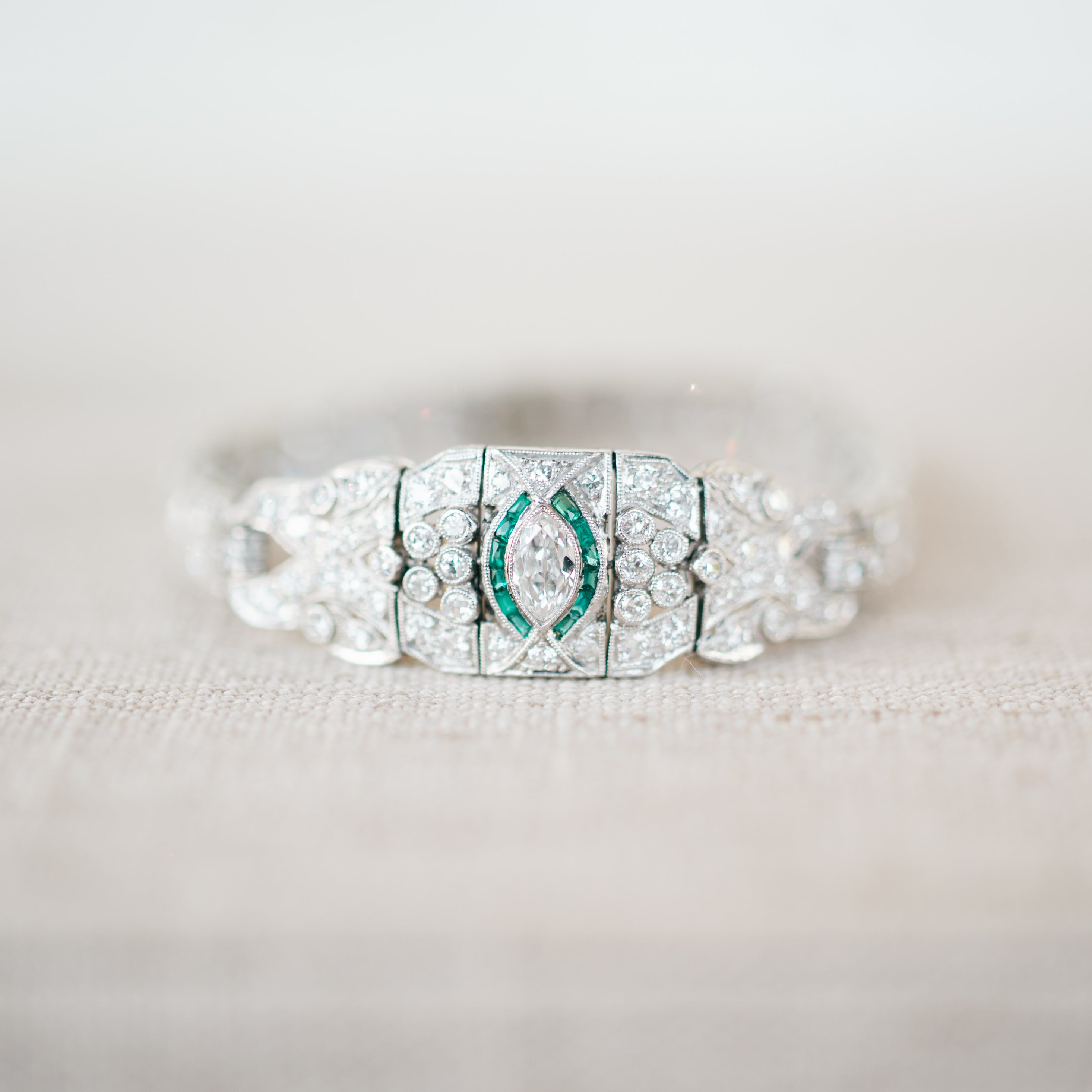 Art Deco Diamond and Emerald Bracelet