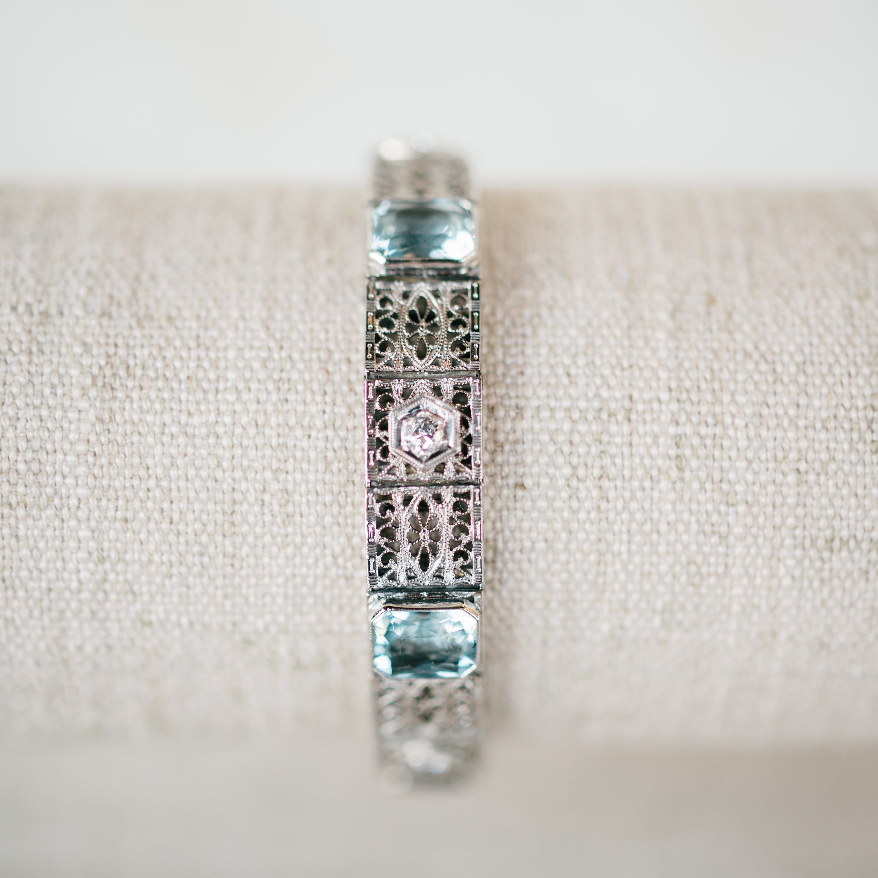 Aquamarine and Diamond Filigree Bracelet