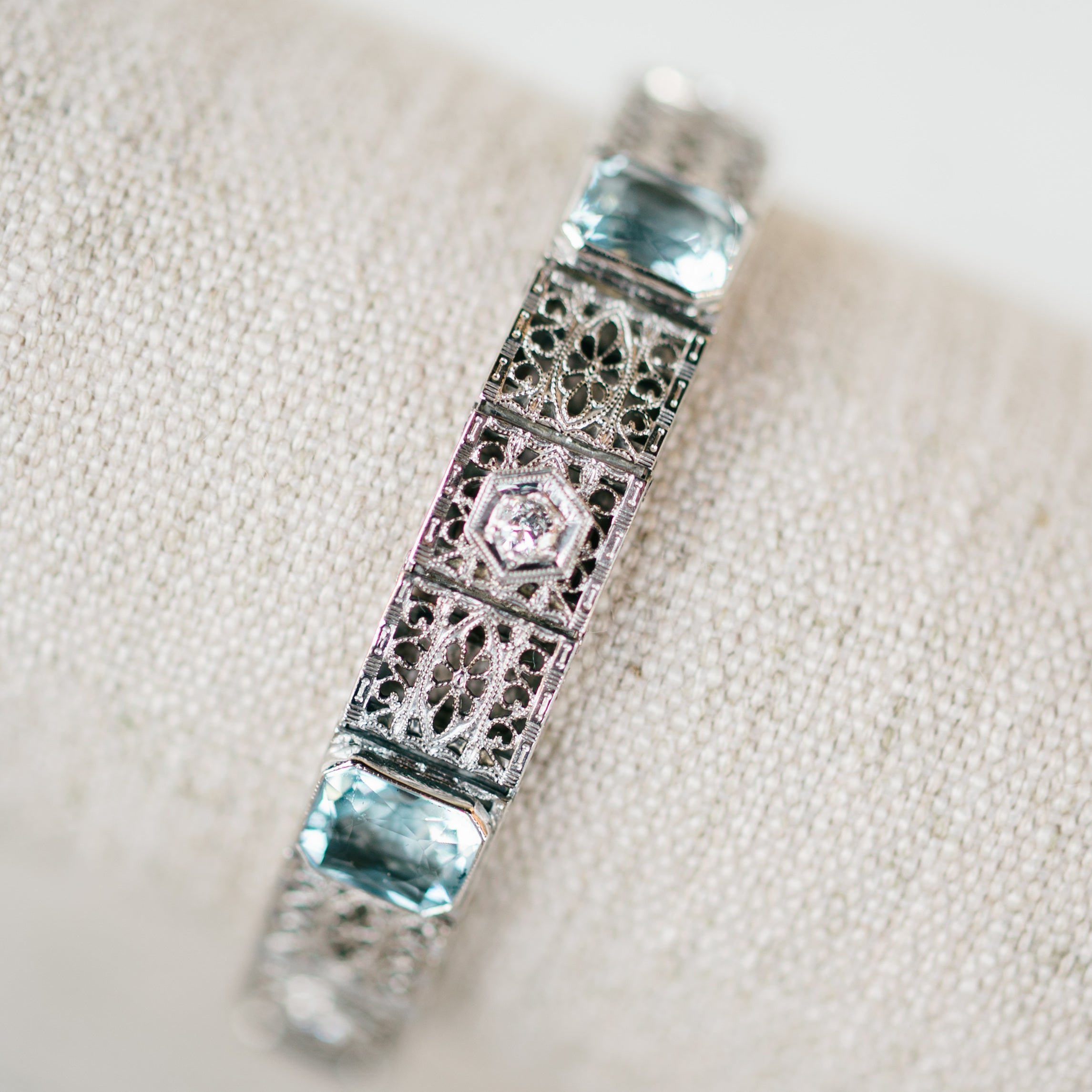 Aquamarine and Diamond Filigree Bracelet