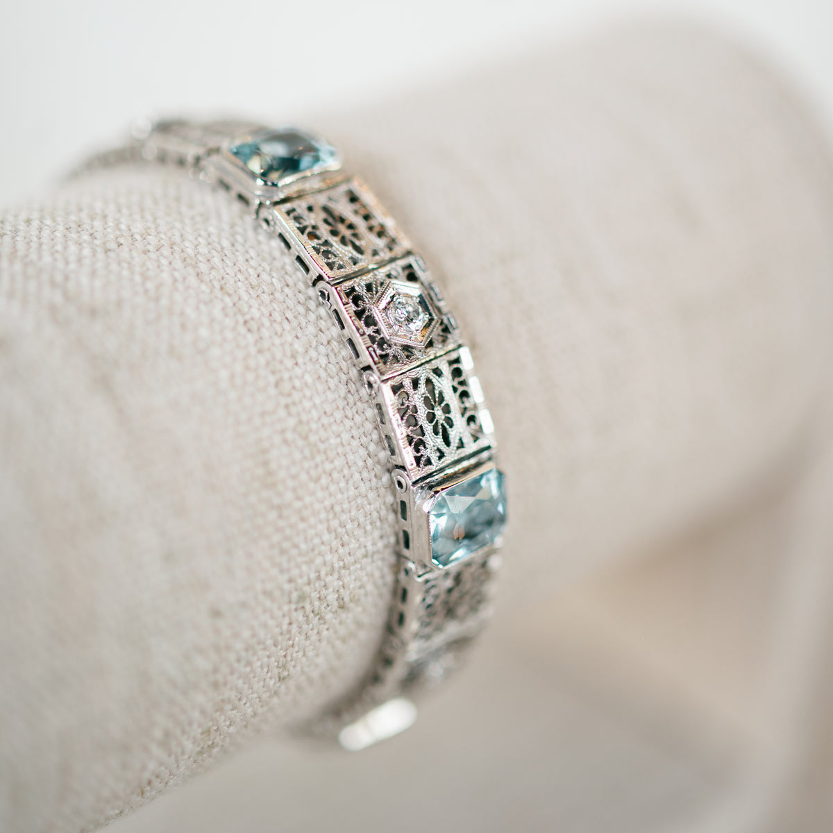 Aquamarine and Diamond Filigree Bracelet