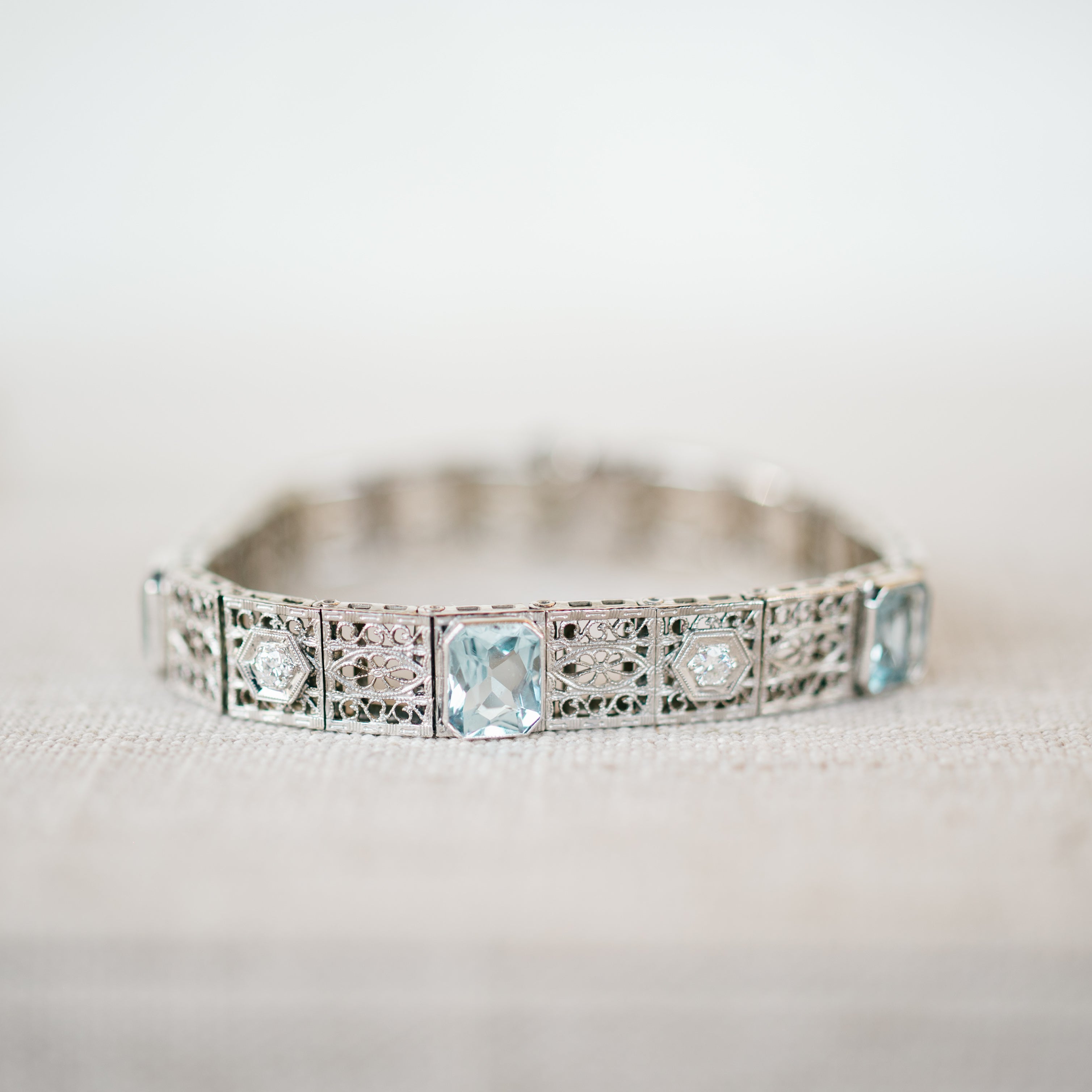 Aquamarine and Diamond Filigree Bracelet