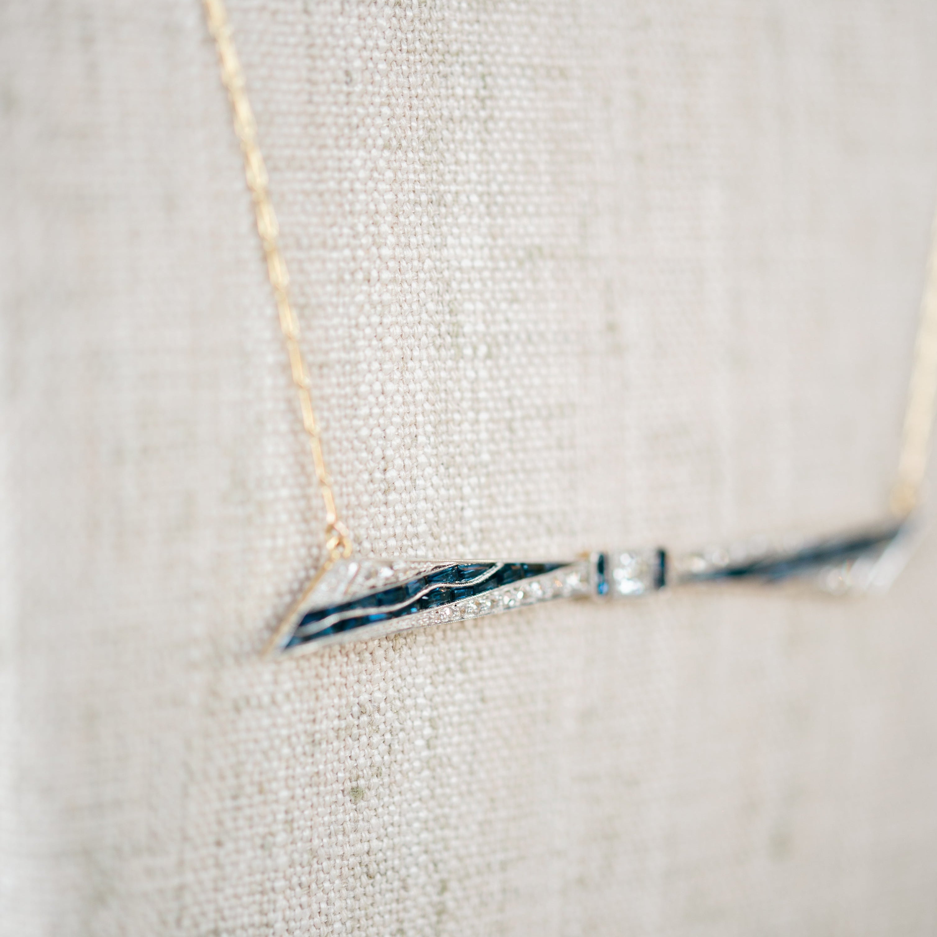 Sapphire and Rose Cut Diamond Bar Necklace