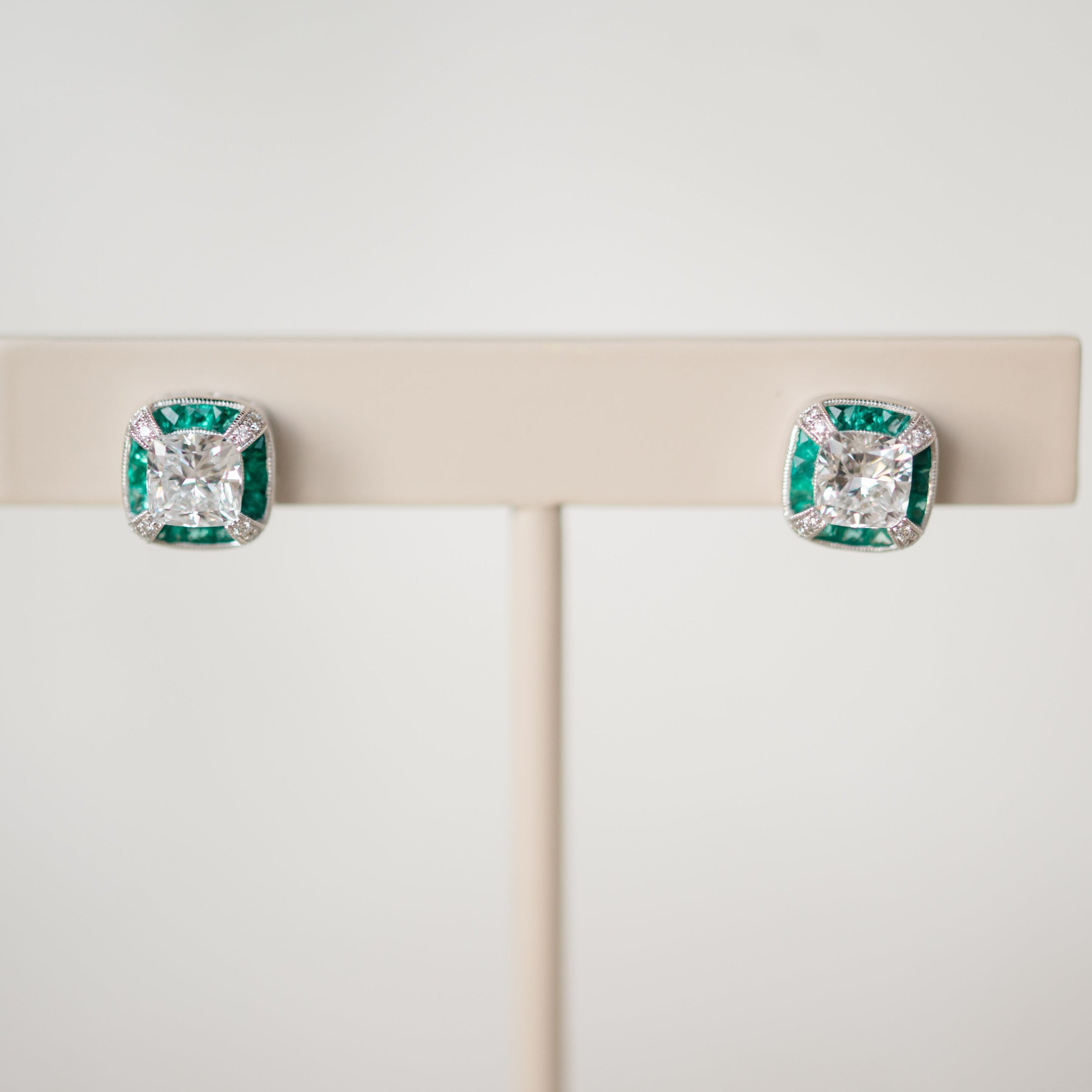 vintage inspired diamond and emerald halo earrings