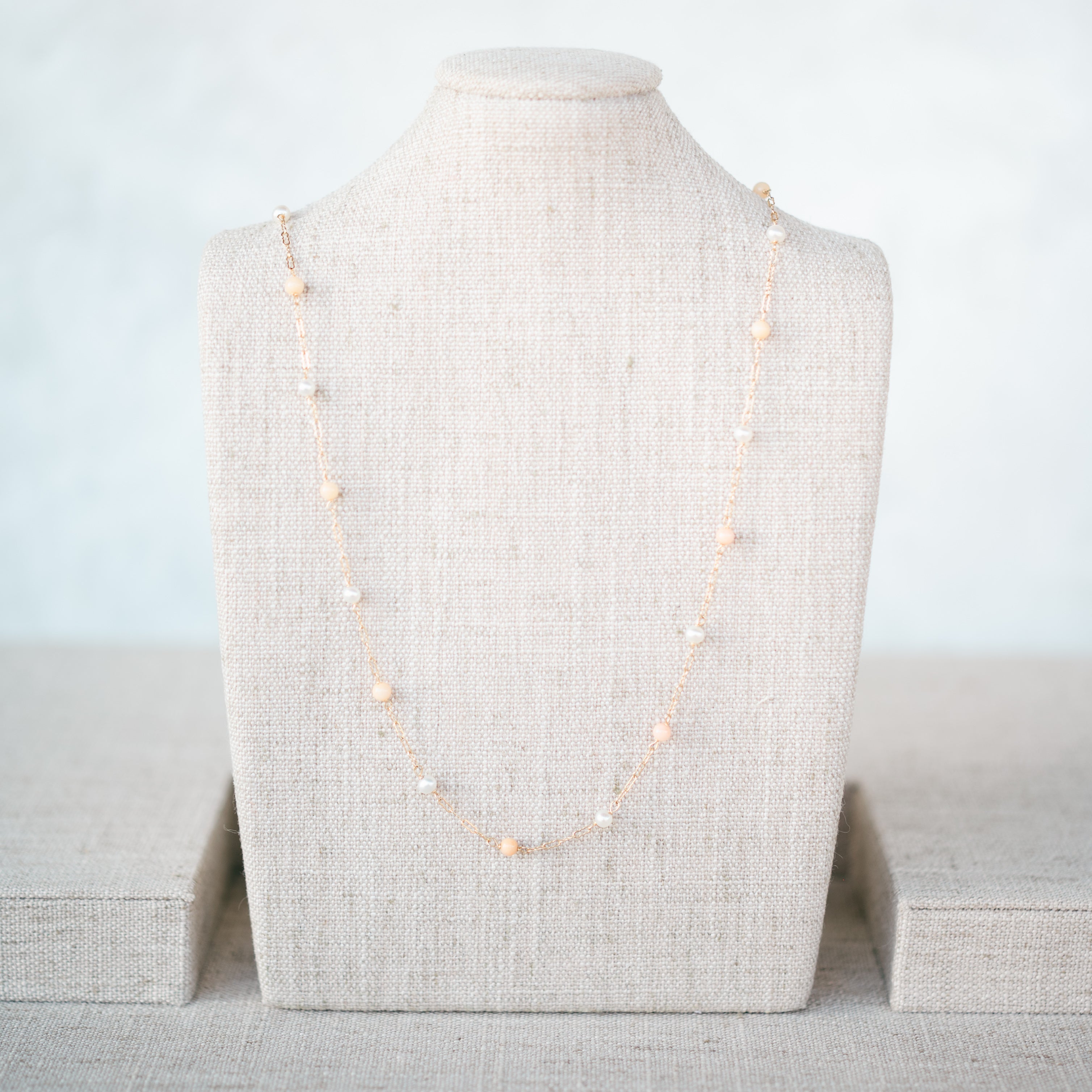 Pearl and Coral Station Necklace