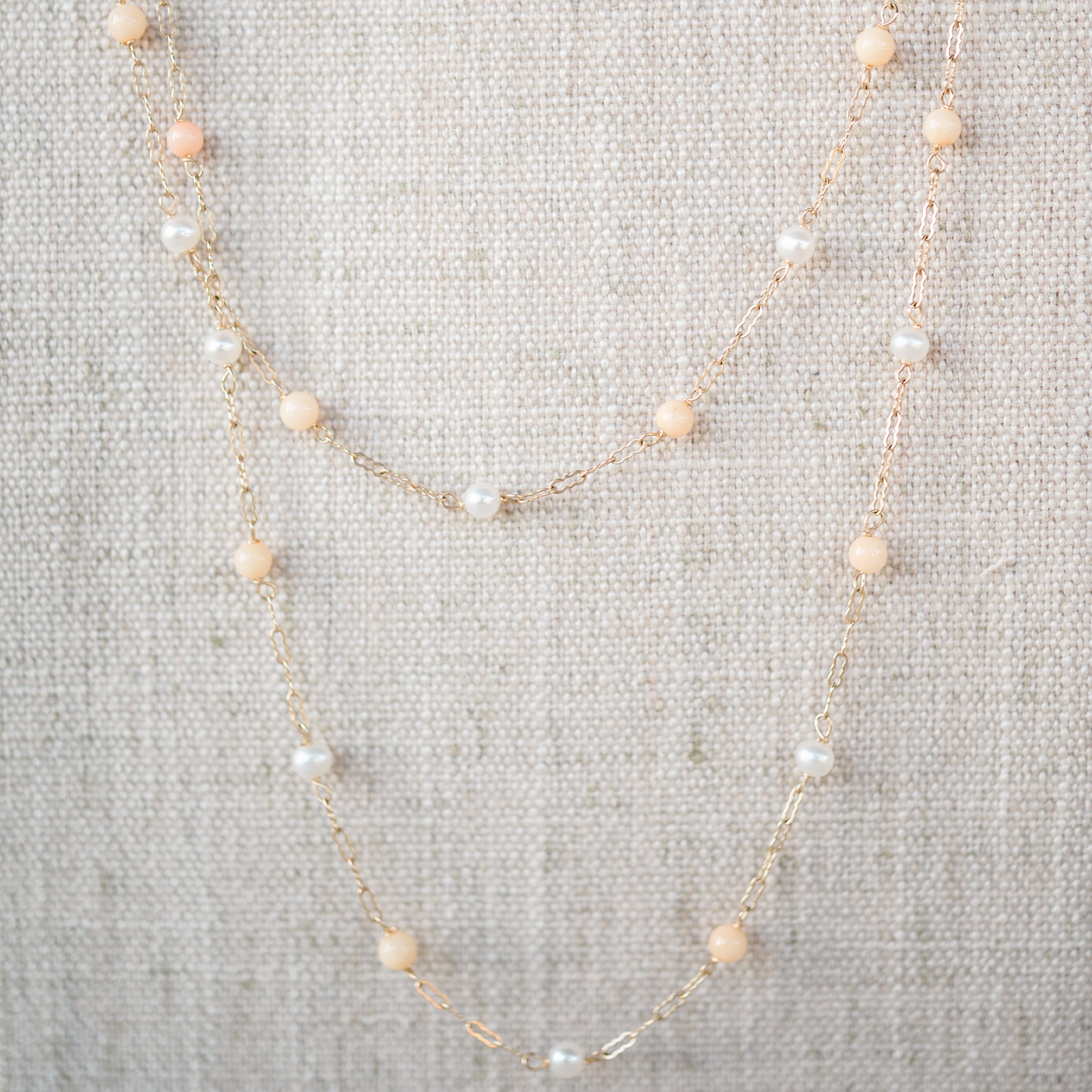 Pearl and Coral Station Necklace