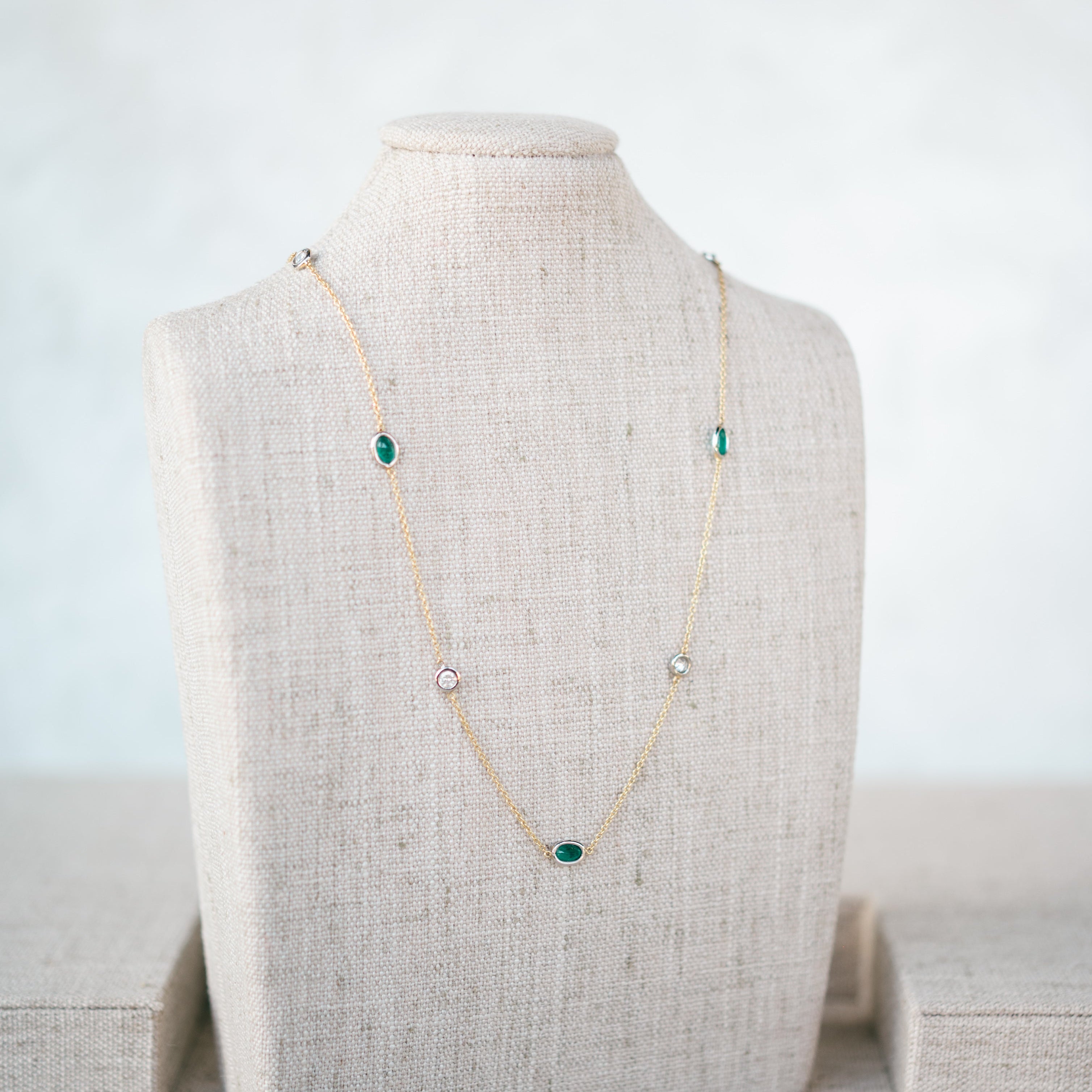 diamond and emerald station necklace