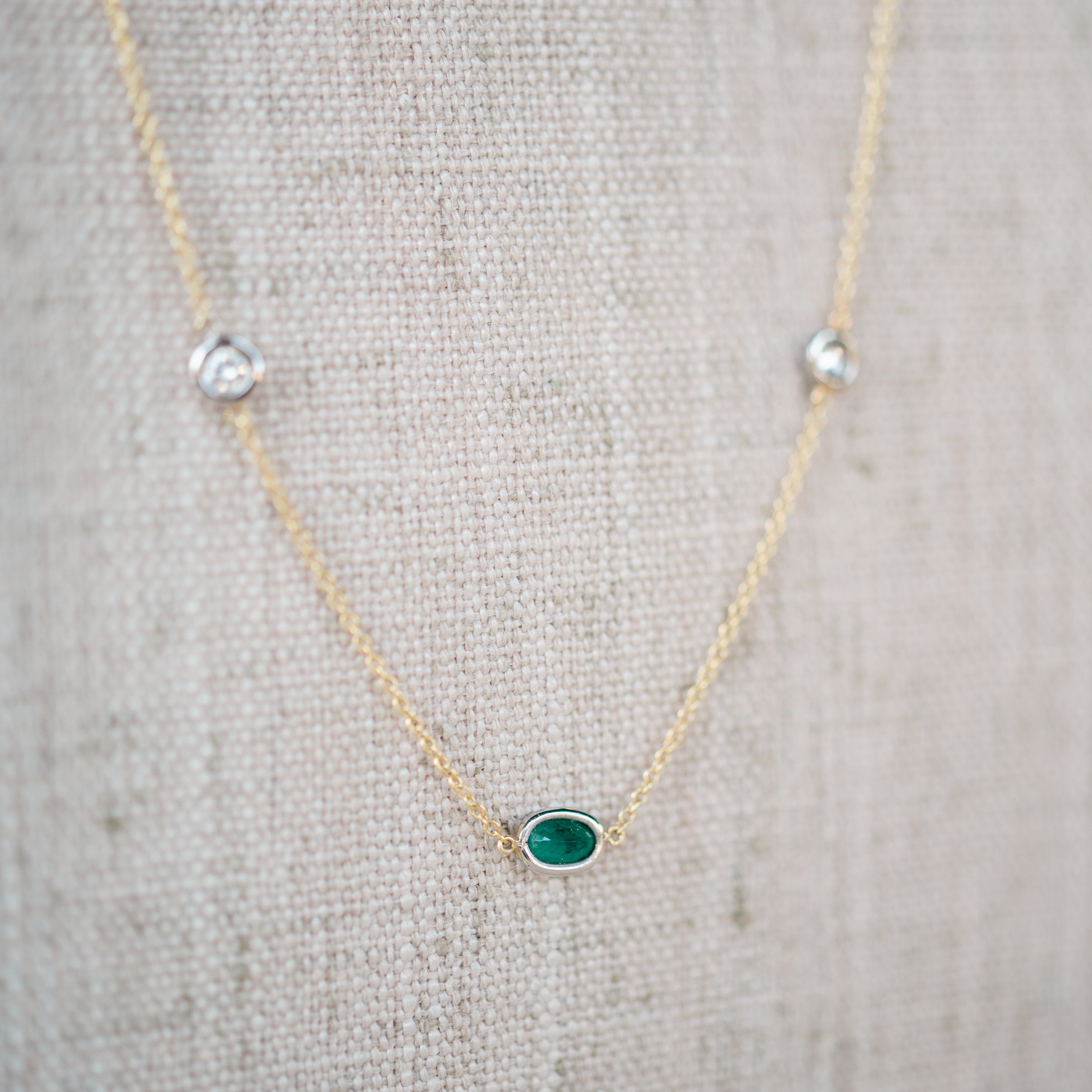 diamond and emerald station necklace