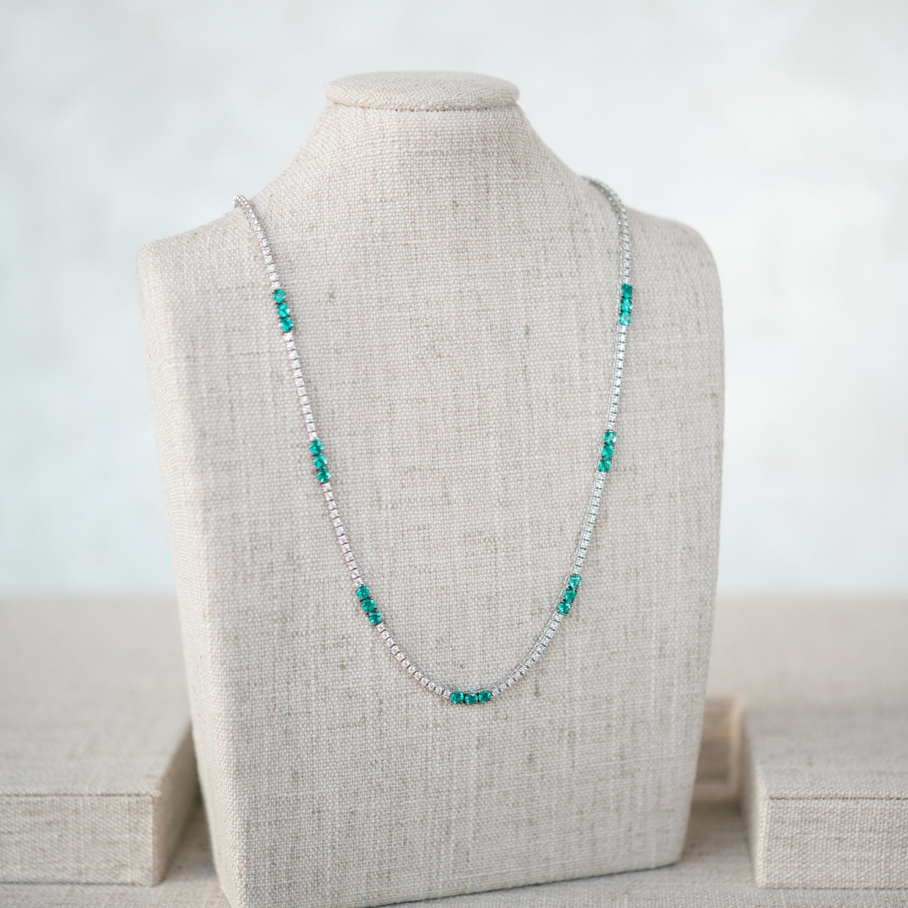 Diamond and Emerald Tennis Necklace