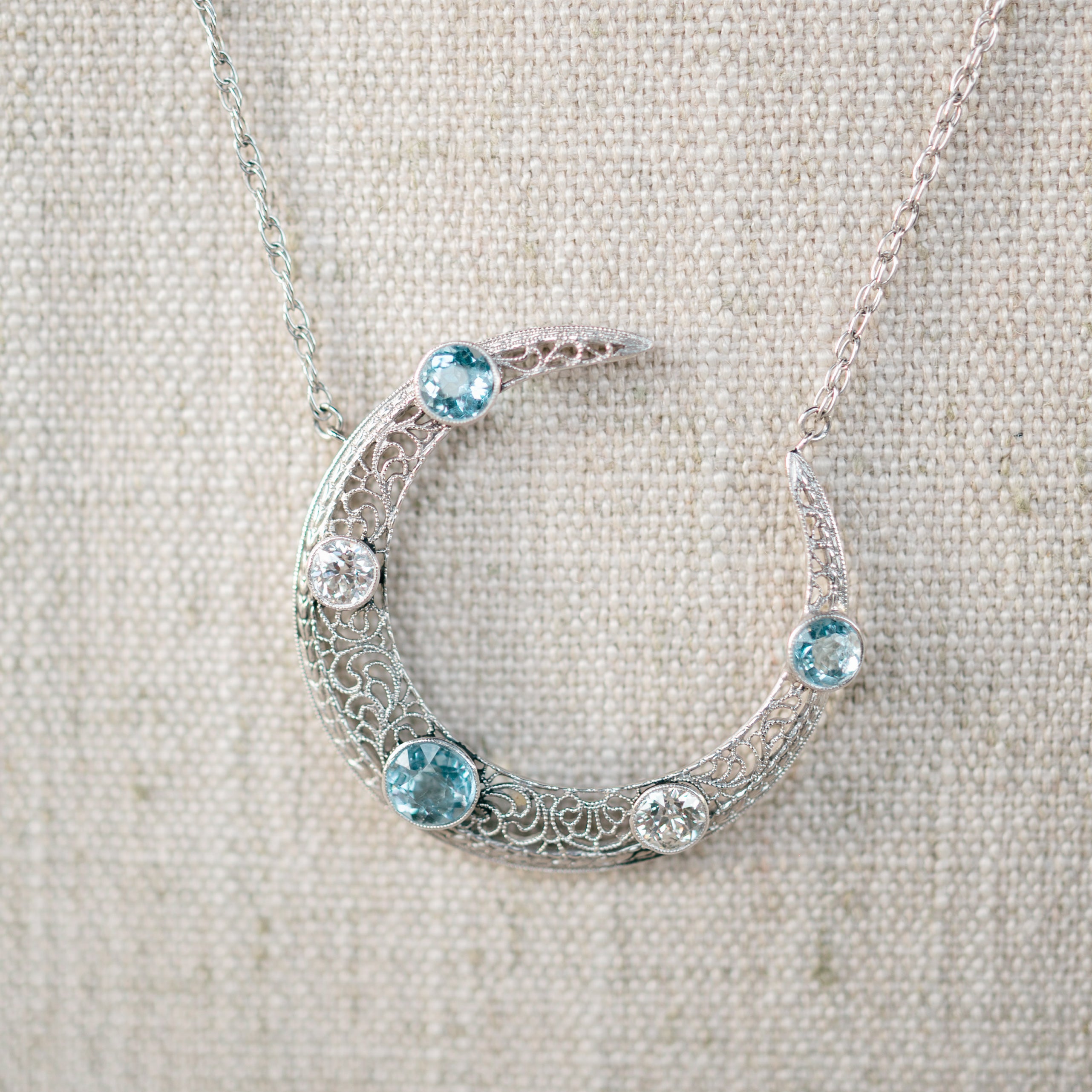 Aquamarine and Diamond Crescent Pendant