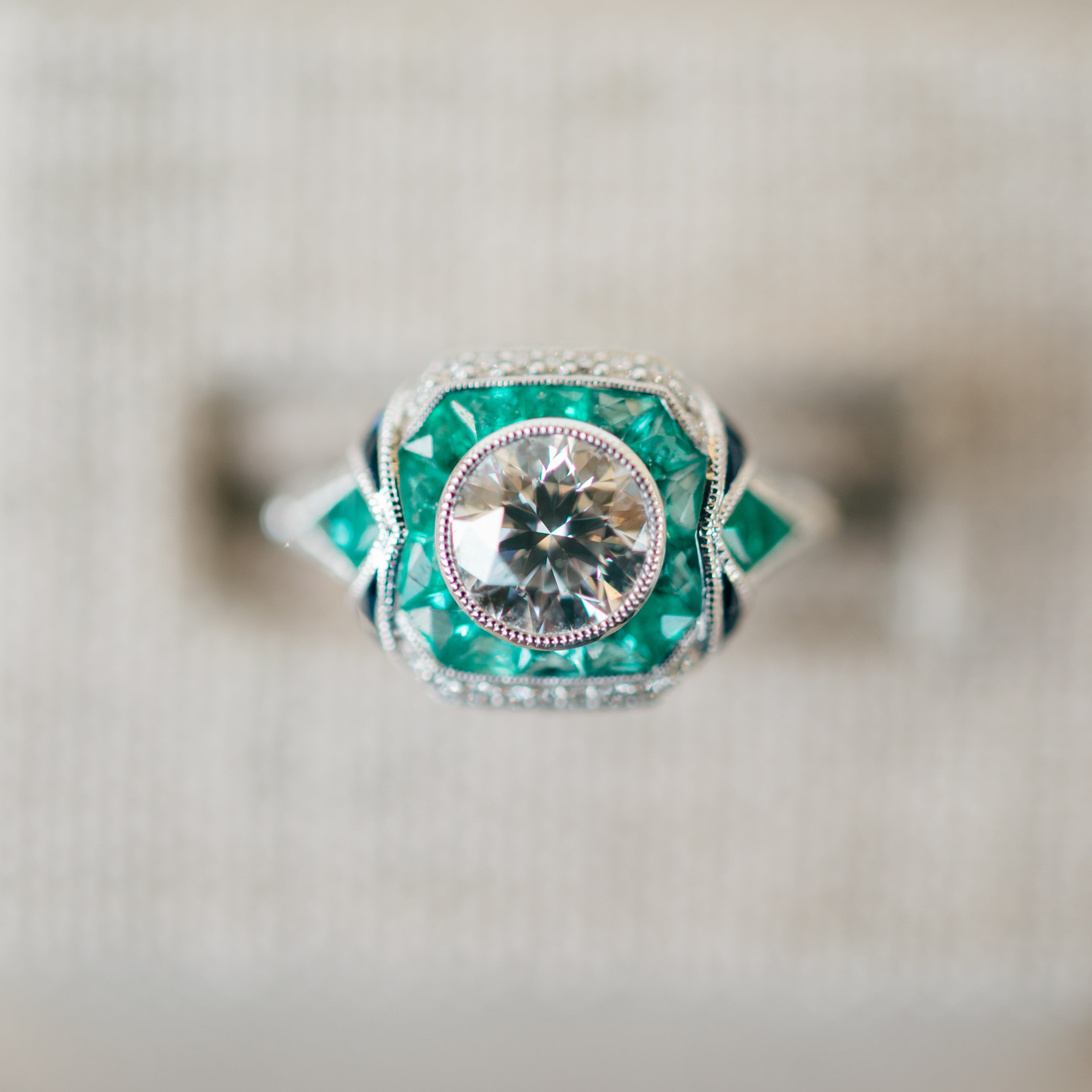 Diamond, Emerald and Sapphire Ring