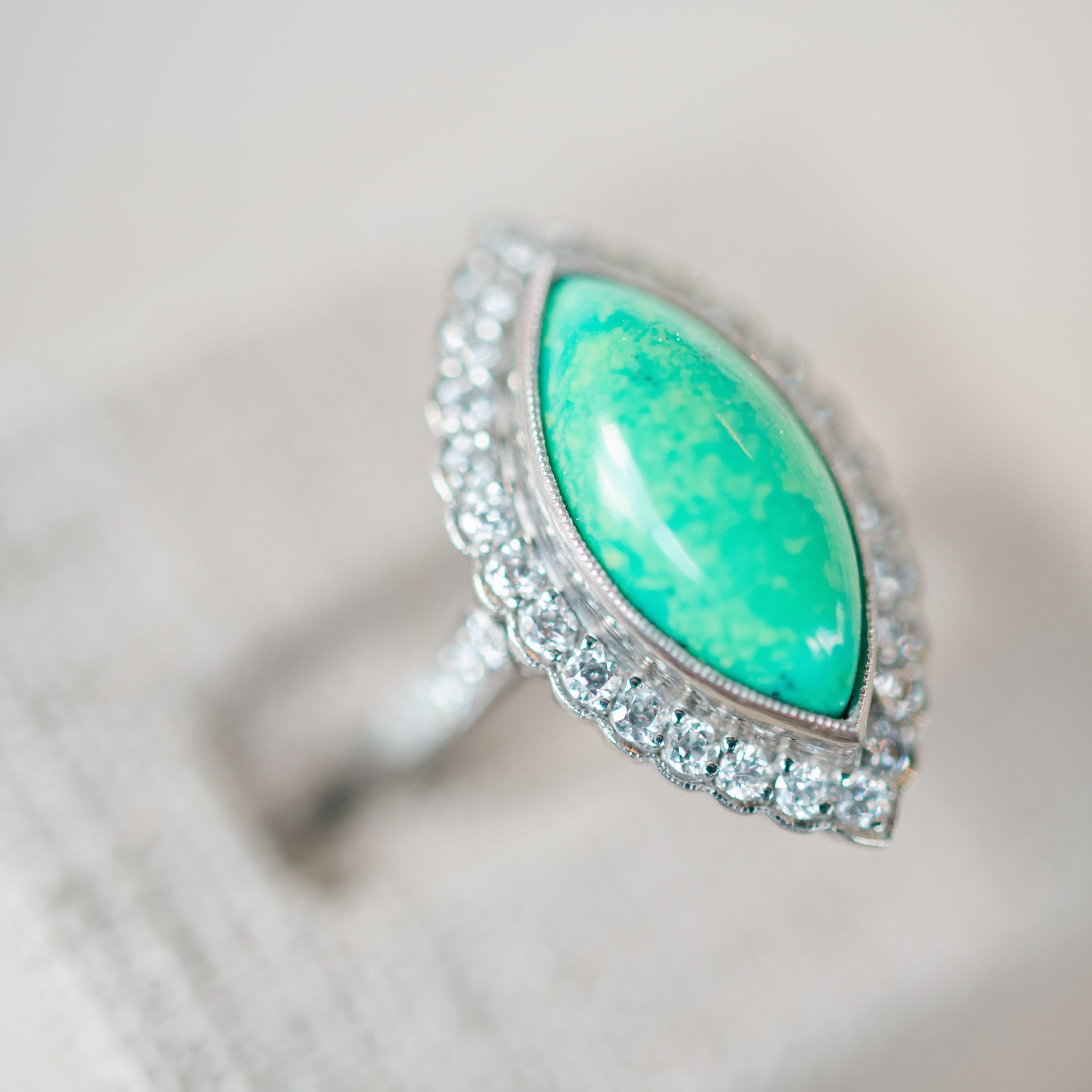 Green Turquoise and Diamond Ring