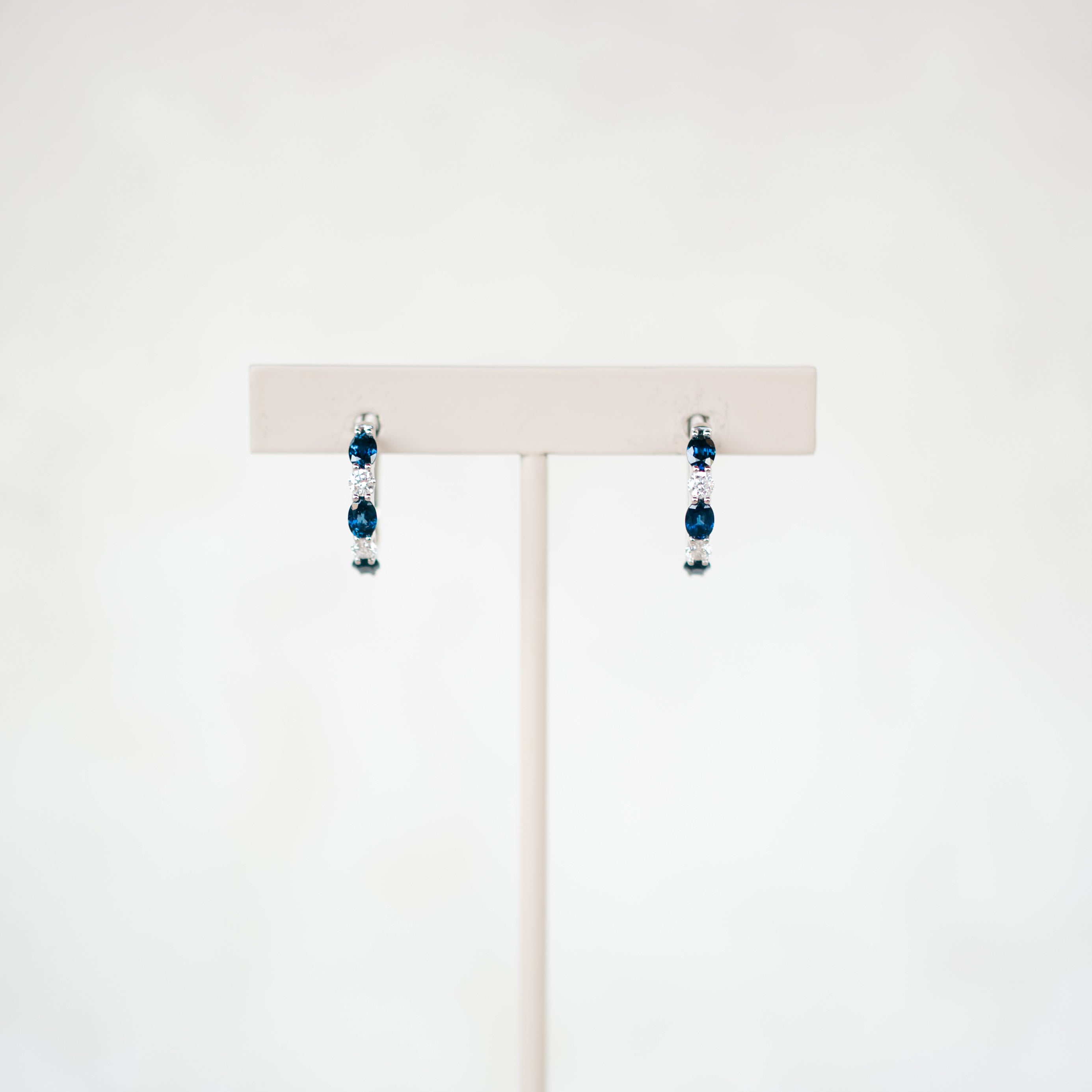 oval sapphire and diamond hoops