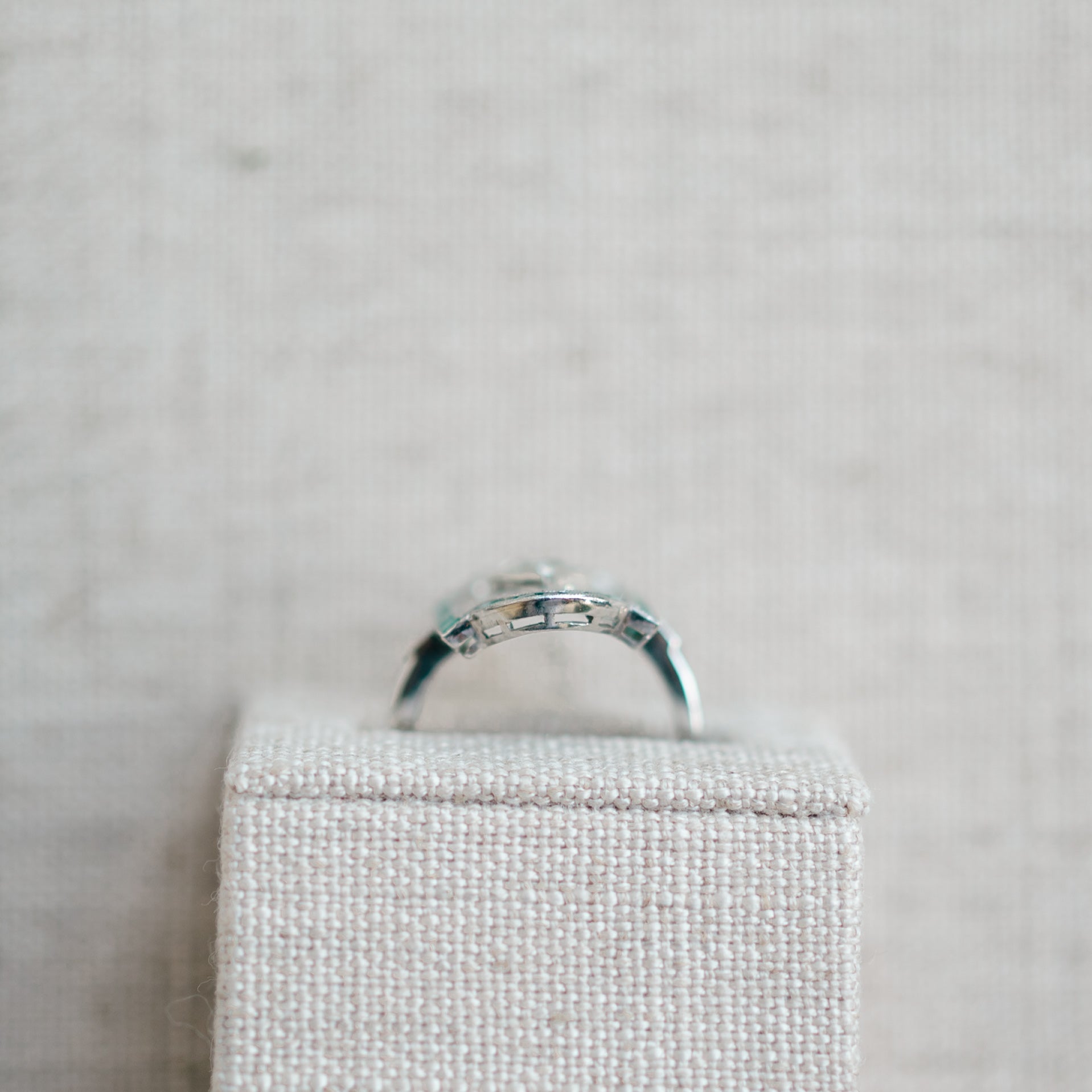 French Cut Diamond and Emerald Ring