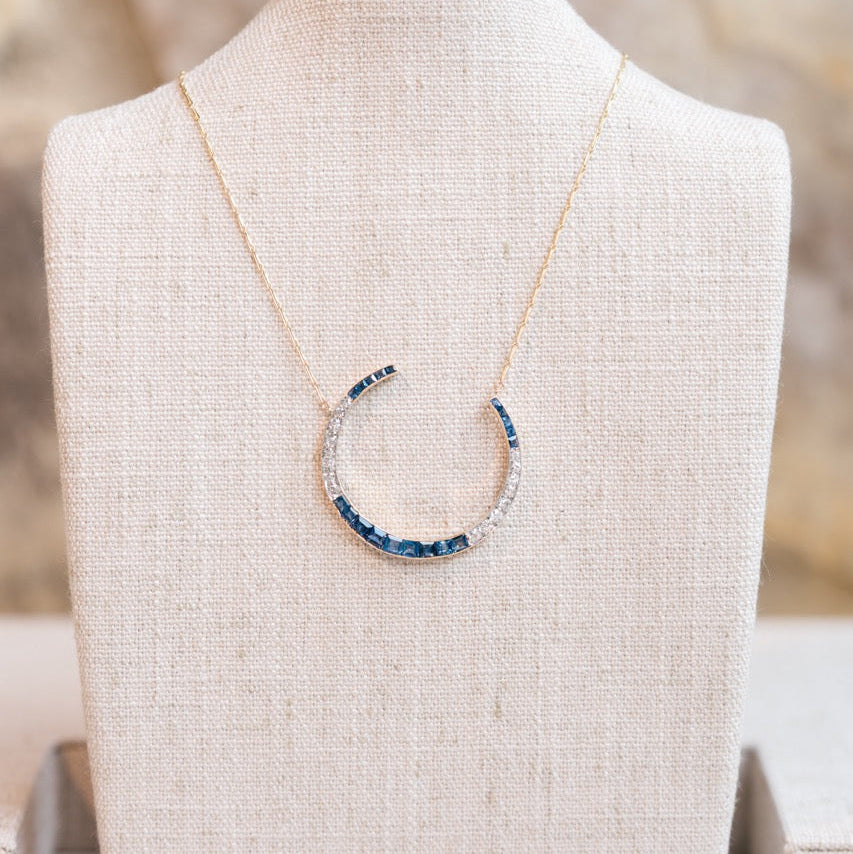 Diamond and Sapphire Crescent Necklace