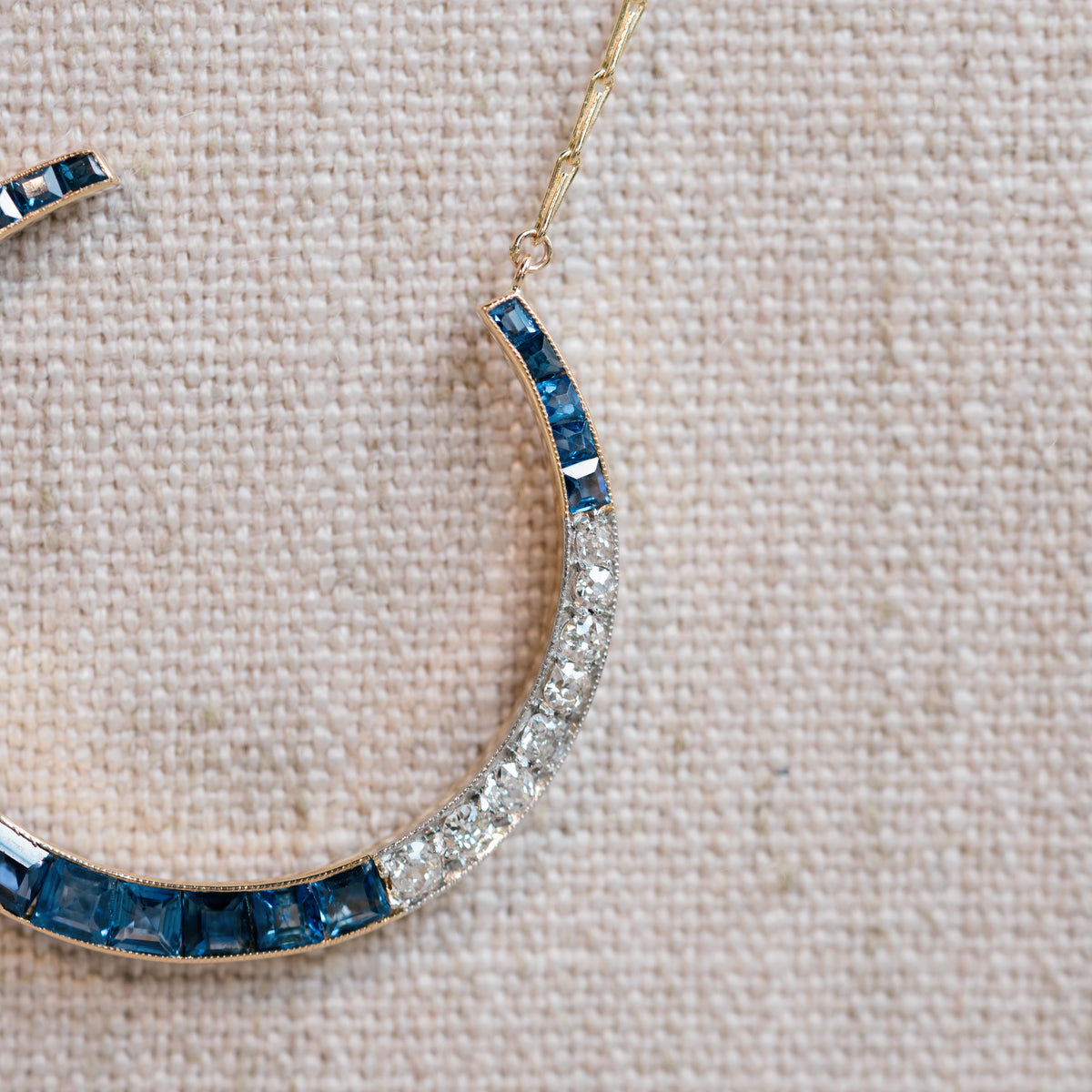 Diamond and Sapphire Crescent Necklace