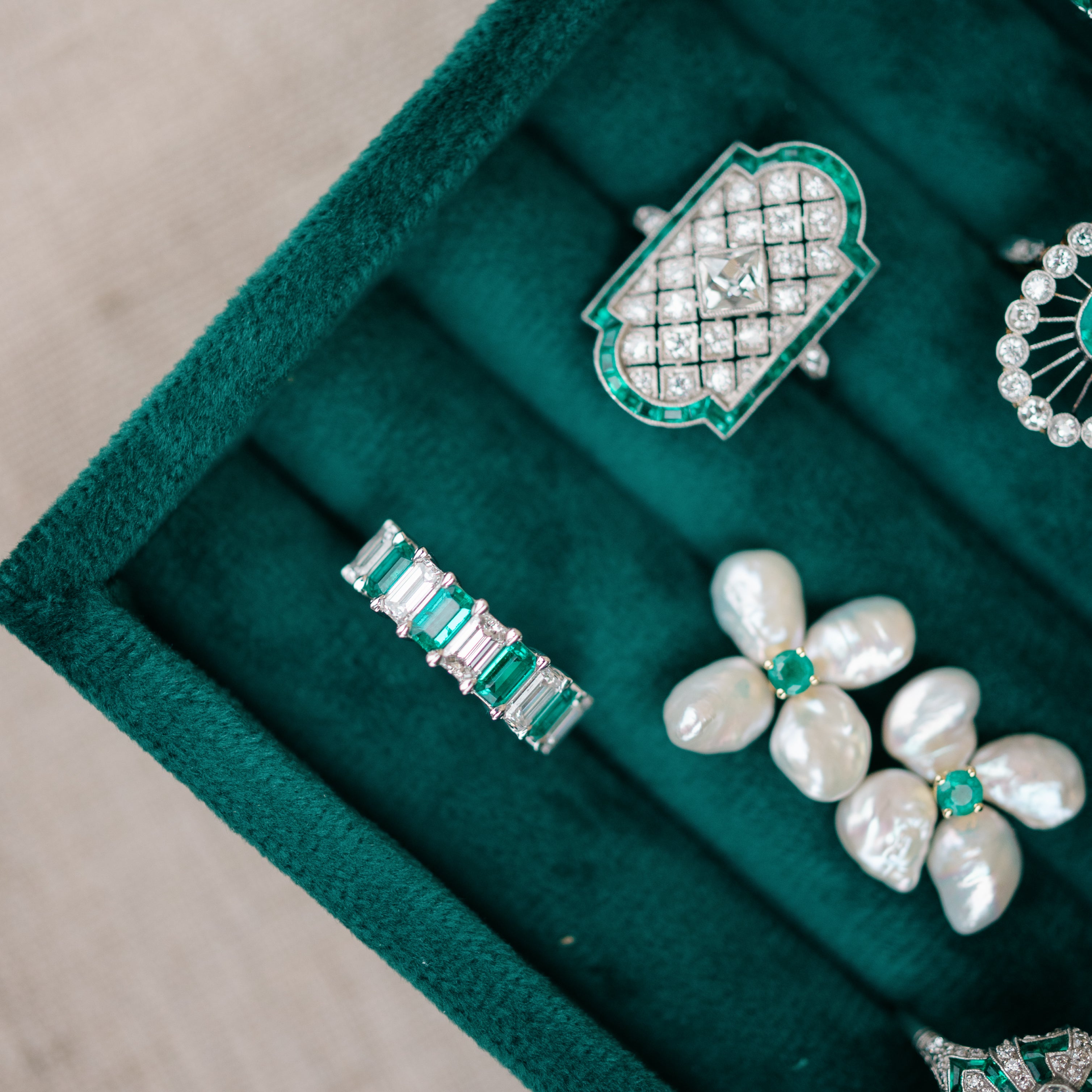 emerald and emerald cut diamond band