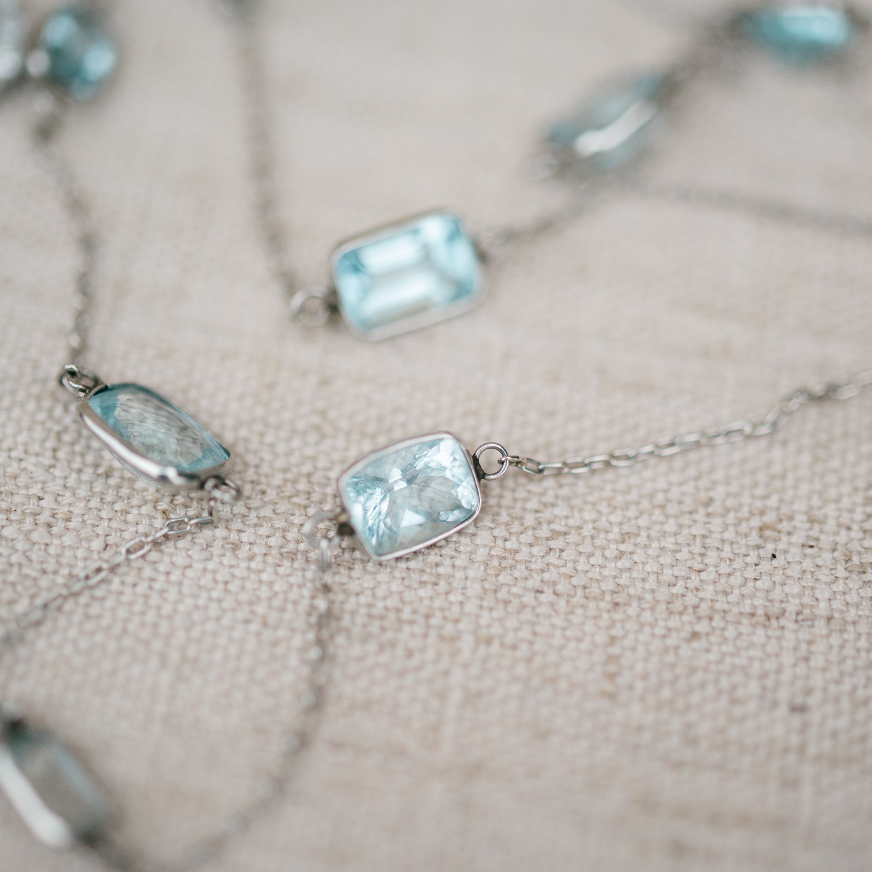 Platinum Aquamarine Station Necklace