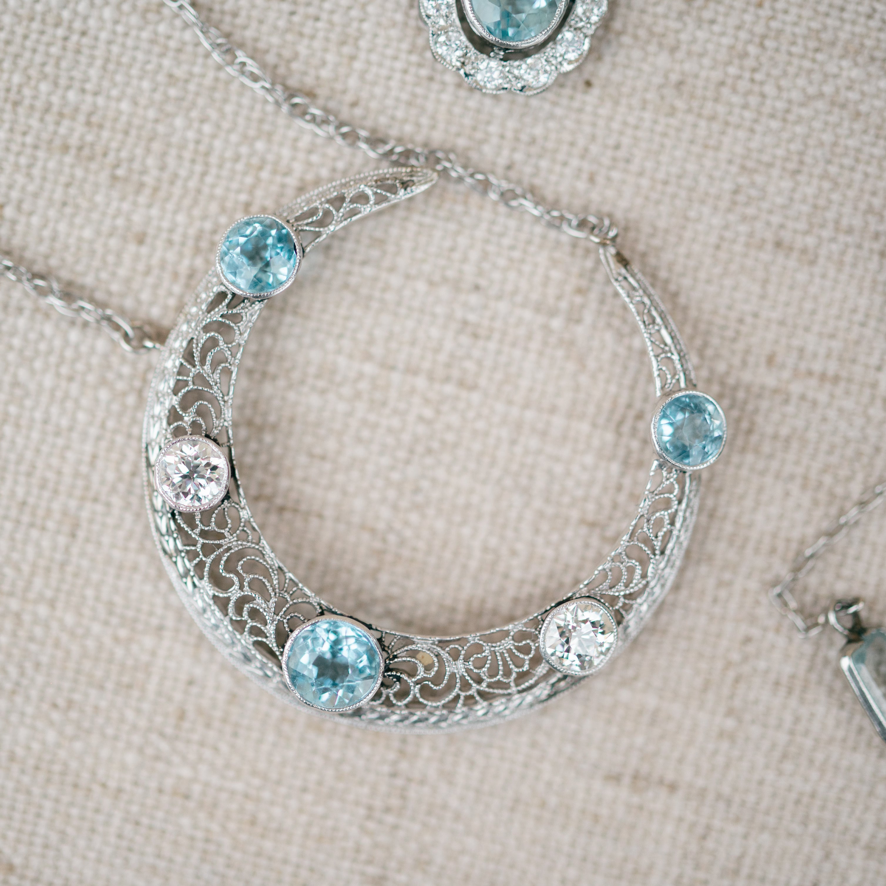 Aquamarine and Diamond Crescent Pendant
