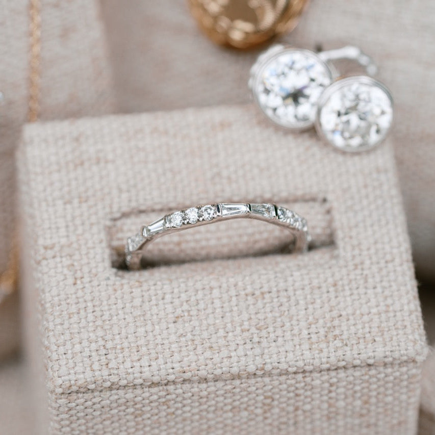 tapered baguette and round diamond band