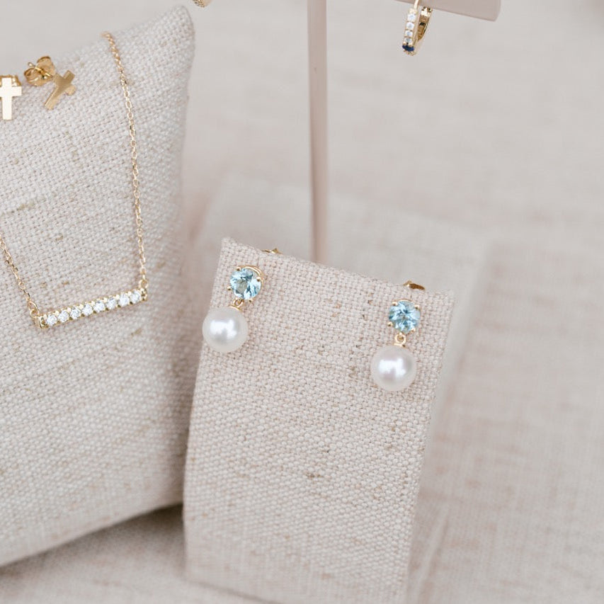 aquamarine and pearl dangle earrings