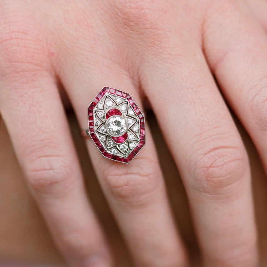 platinum diamond and ruby ring