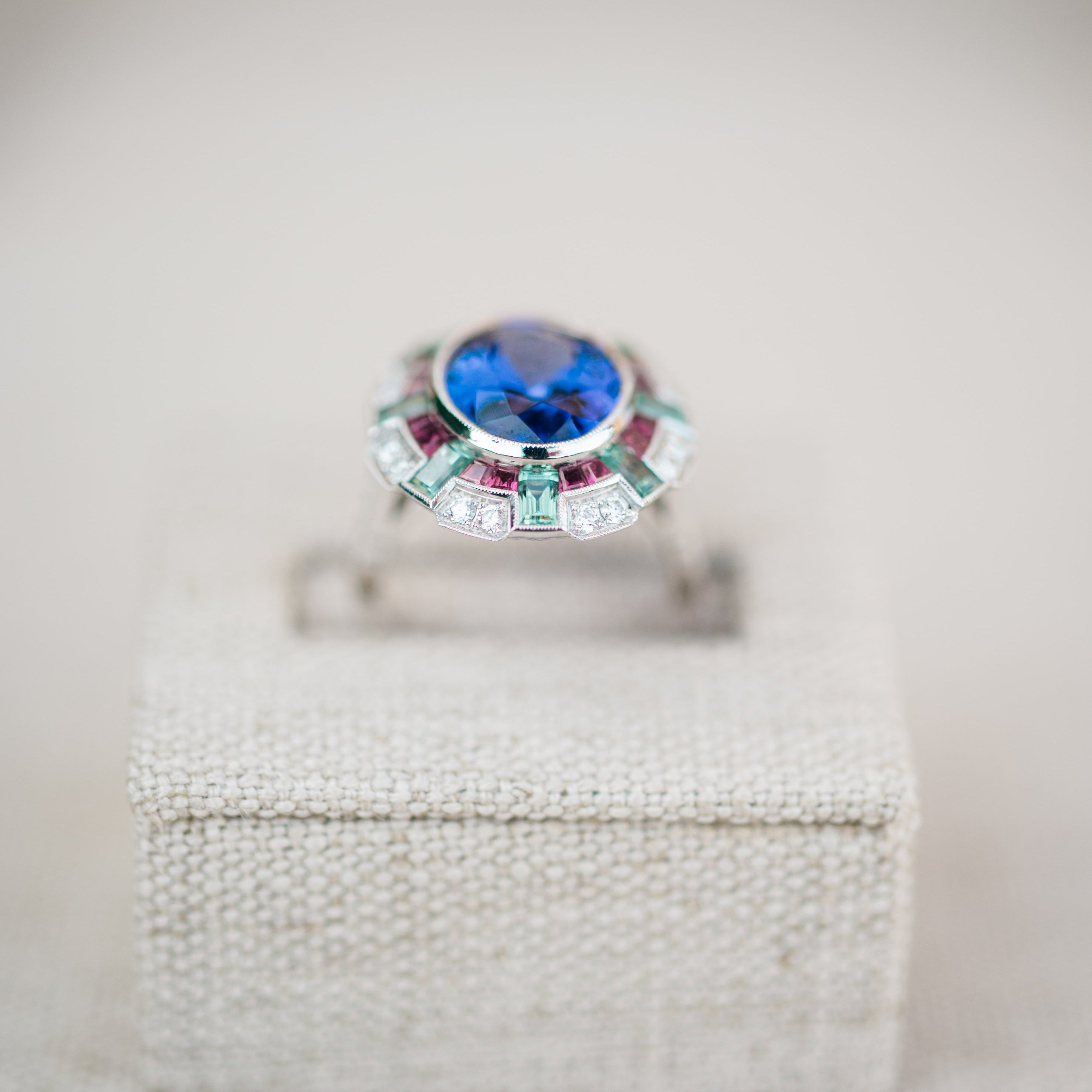 tanzanite, pink ruby and tourmaline ring