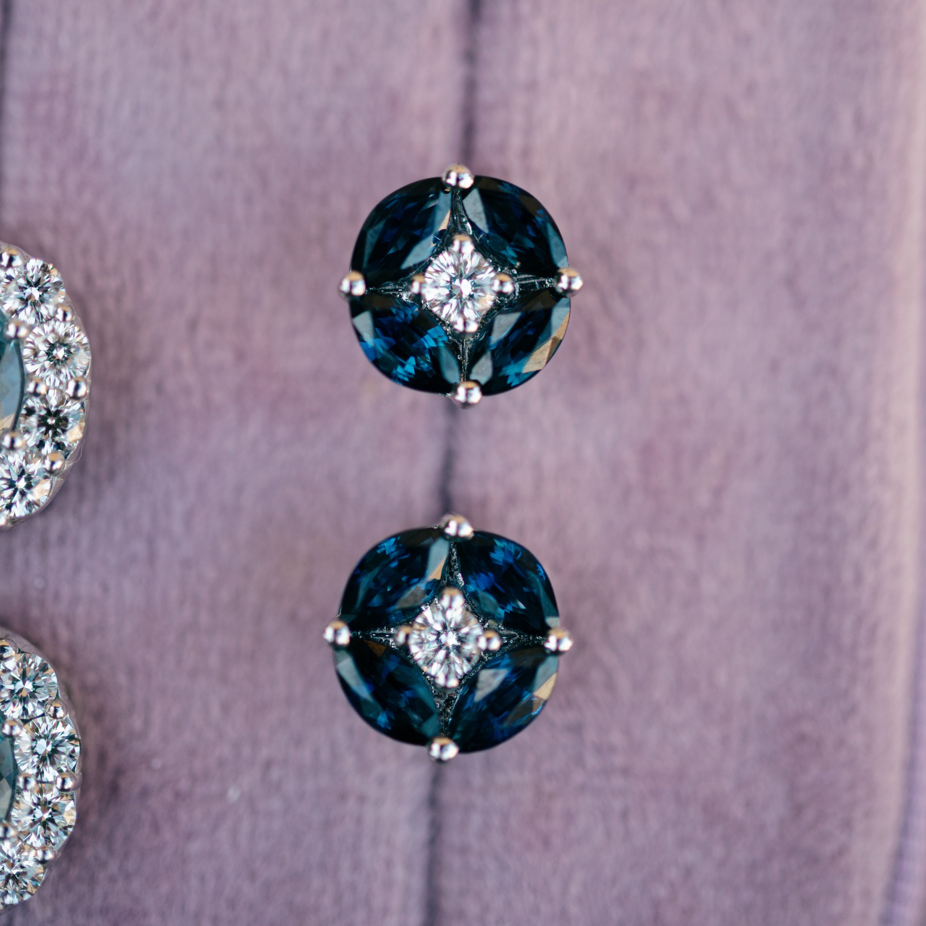 blue sapphire & diamond studs