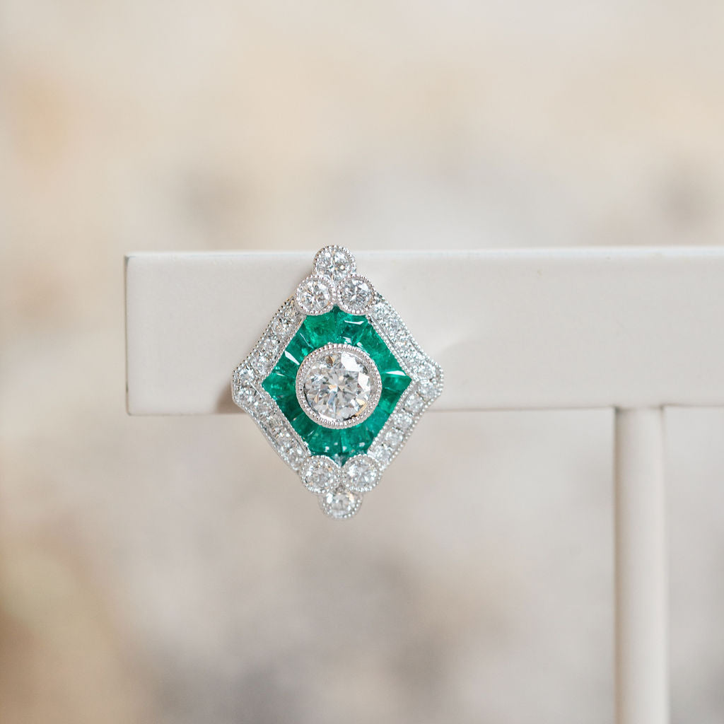 Vintage Inspired Emerald and Diamond Earrings