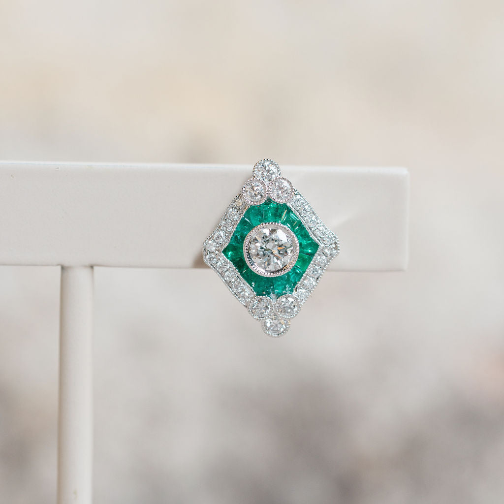 Vintage Inspired Emerald and Diamond Earrings