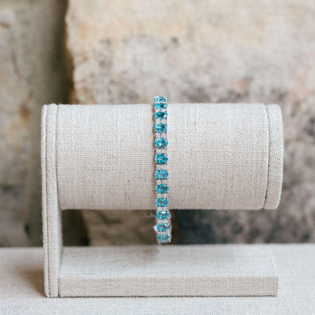 Blue Topaz and Diamond Tennis Bracelet