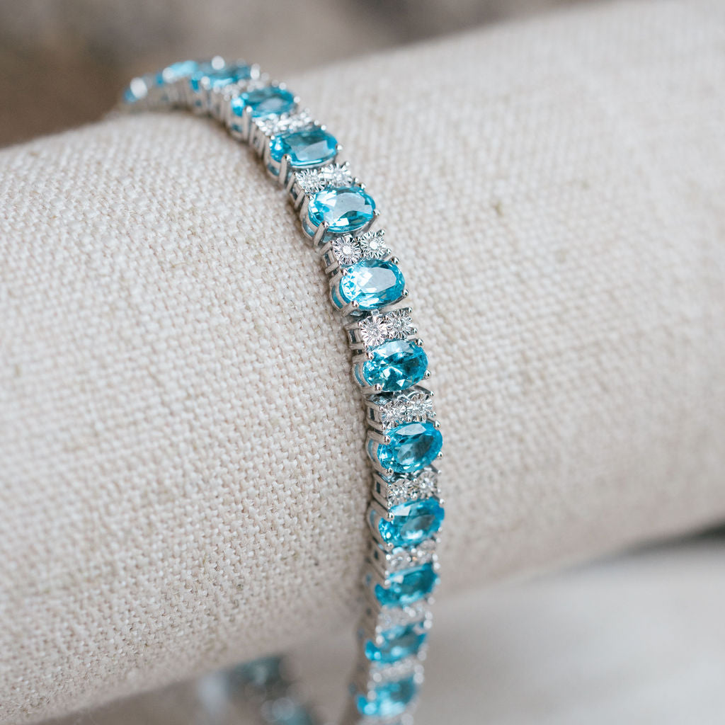 Blue Topaz and Diamond Tennis Bracelet